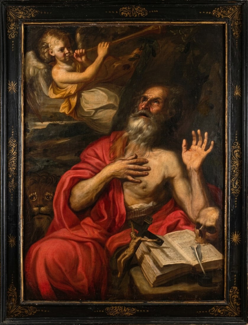 17th Century Italian Baroque Master - Saint Jerome and the Announcing Angel (1 of 2)