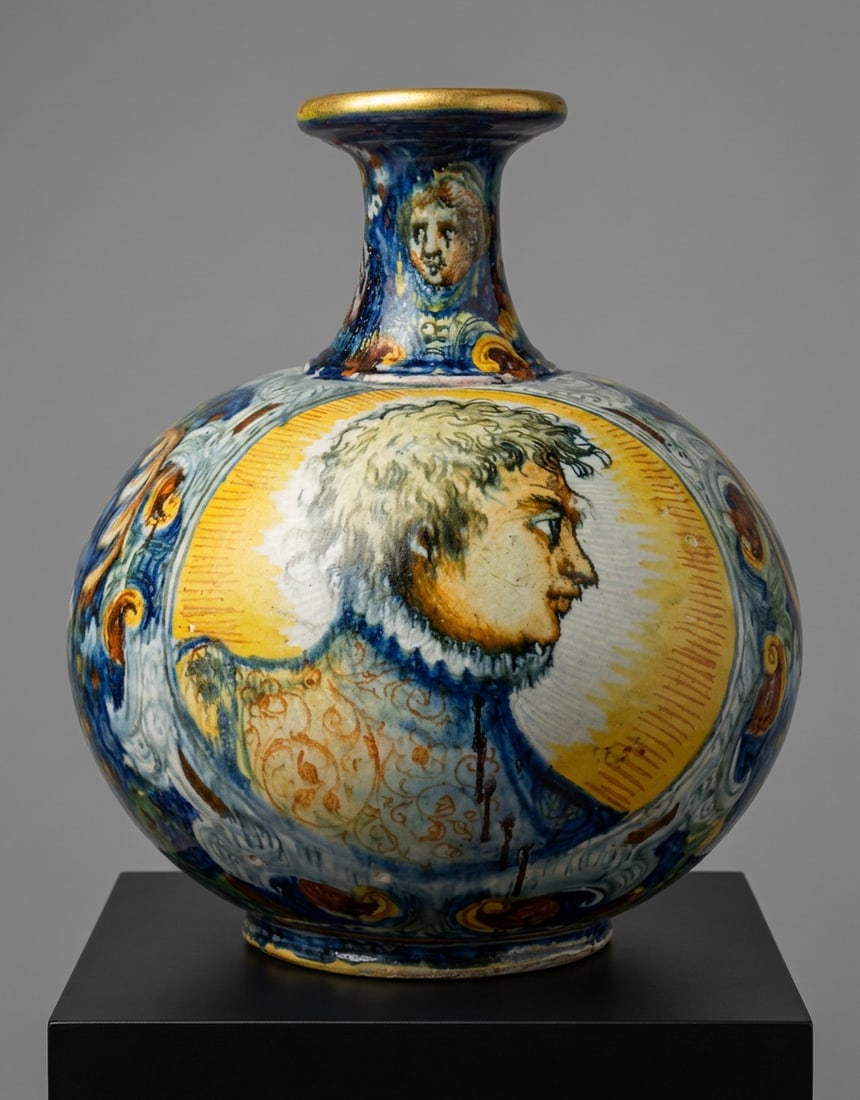 Large bottle-shaped vase with double medallion, Mastro Domenico (active in Venice during the 16th (1 of 4)