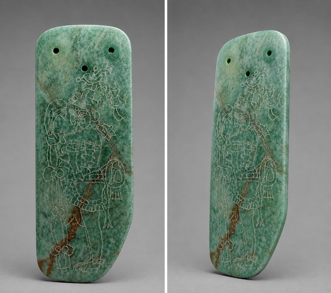 Jade plaque with incised dignitary, Maya art, Early Classic, ca. 400-500 AD (1 of 1)