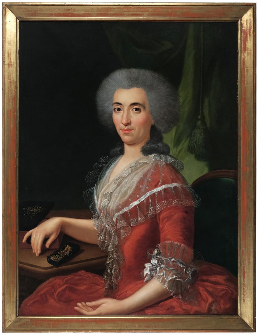 FRANCISCO DE GOYA Y LUCIENTES (Fuendetodos, Zaragoza, 1746 - Bordeaux, France, 1828) Circle -: Oil on relined canvas. Dimensions: 96 x 68 cm; with frame: 104 x 82 cm. An elegant late 18th-century female portrait stylistically linked to the immediate circle of Francisco de Goya. The sitter is se
