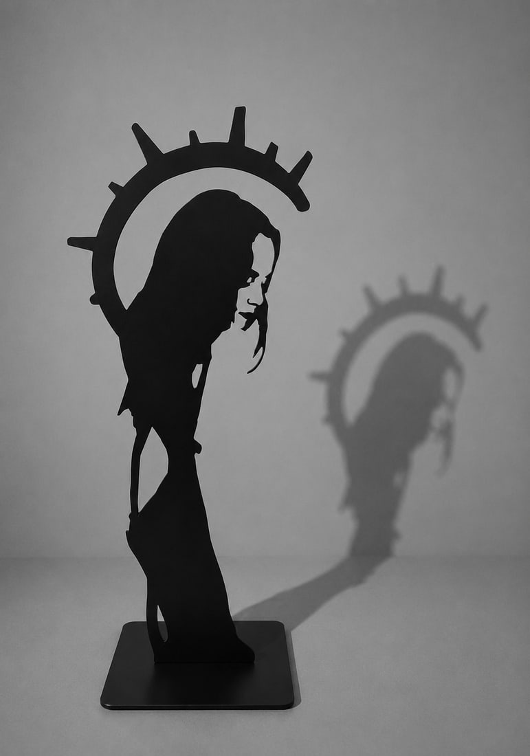 Andrea Meneghetti (1977) - Afrodite solare (2018): Enamel-painted metal sculpture on a laser-cut iron sheet. Dimensions: 60 x 17 x 20 cm. This contemporary sculpture possesses a powerful visual impact, in which the female figure is synthesized through