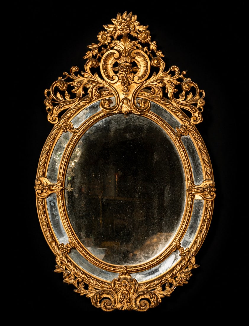 Important Rococo Wall Mirror, 19th Century: Provenance: private collection, Barcelona. In wood and gilded stucco. 160x96cm