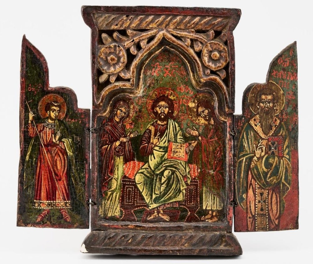 Very Old Veneto Cretan Orthodox Triptych from the 16th-17th Century (1 of 2)