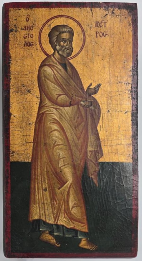 Very Old Byzantine Orthodox Icon from the 16th Century: Good condition, made of wood. Dimensions: 42 x 22 cm. Provenance: former private Spanish collection. Reference bibliography: Robin Cormack, "Writing in Gold, Byzantine Society and its Icons", 1985, Ge