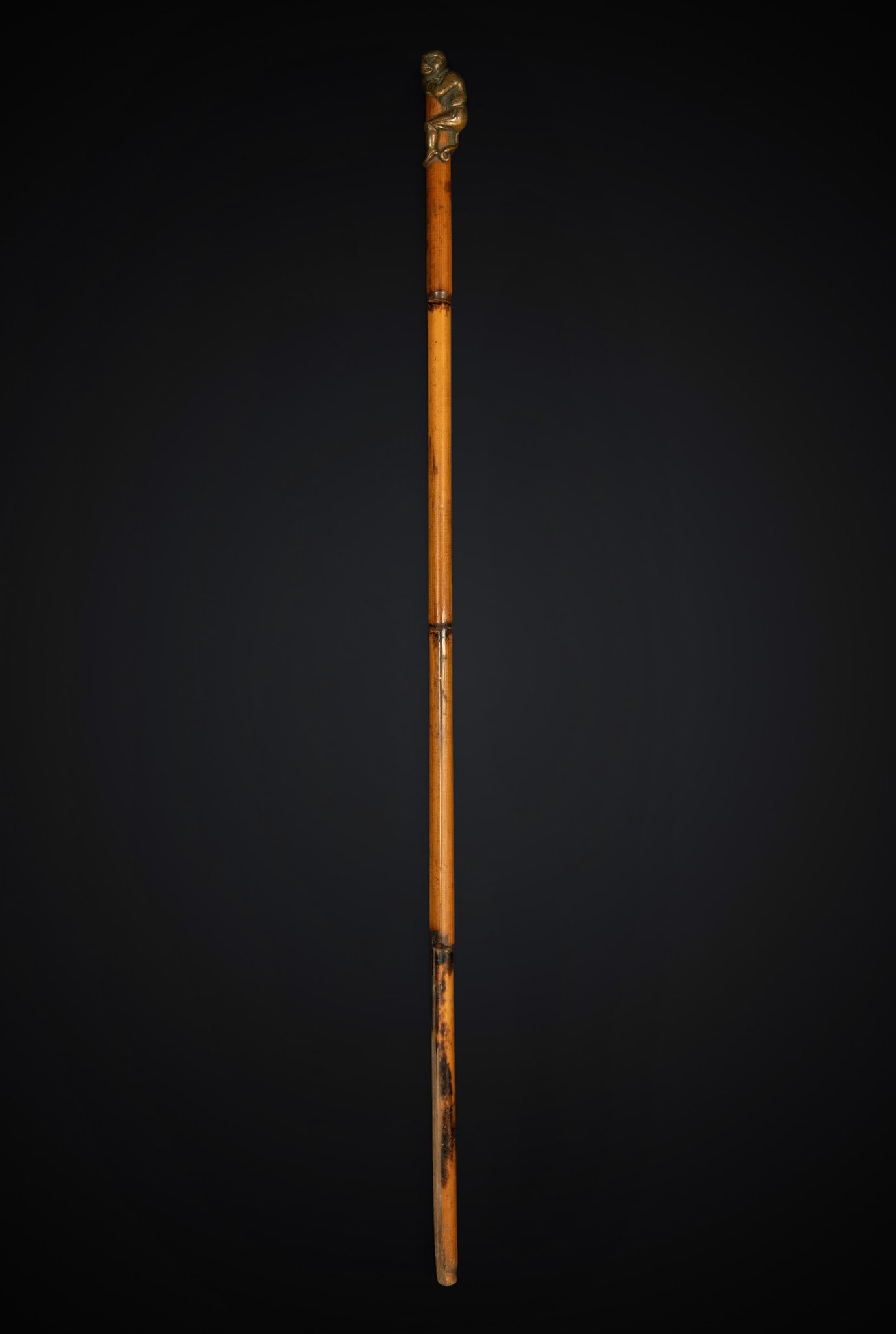 Victorian walking stick with monkey, 19th century: Bronze and wood