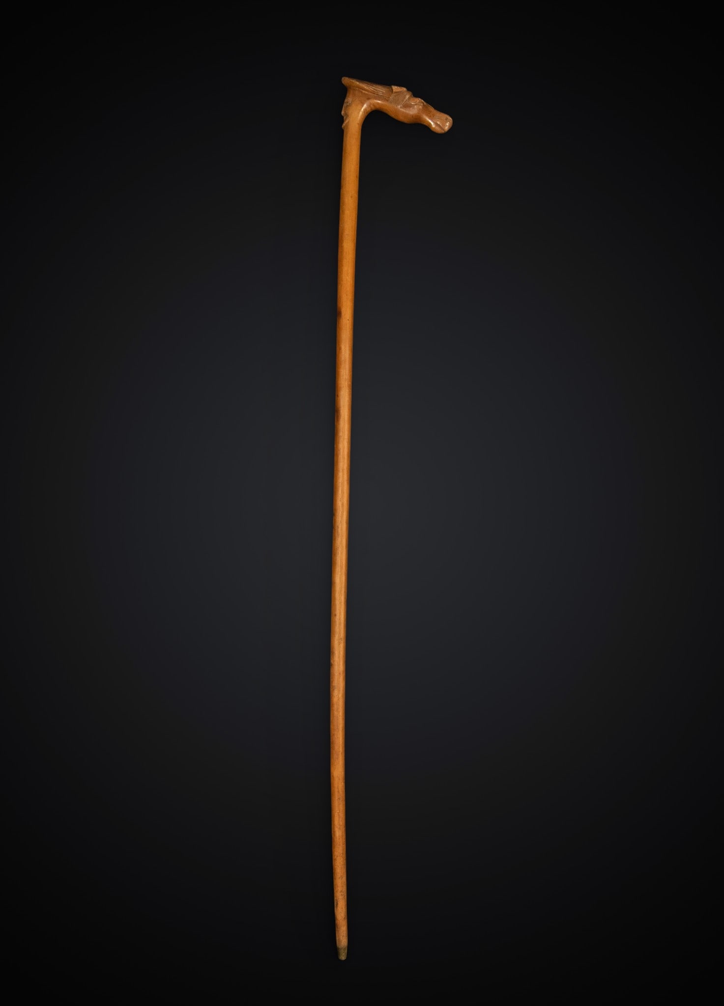 Wooden horse walking stick, 19th century: Carved wood