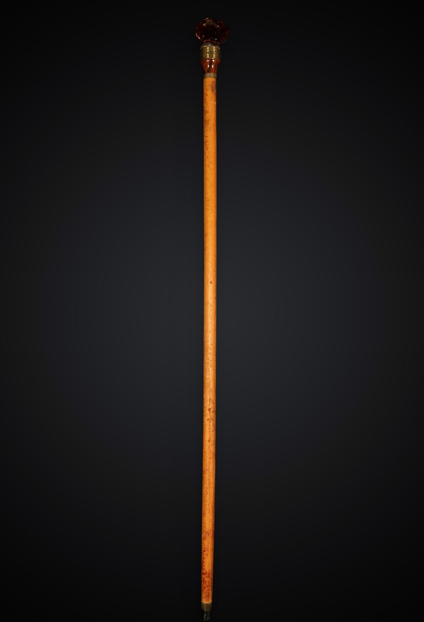 Victorian bronze and crystal walking stick: Bronze, wood and glass.