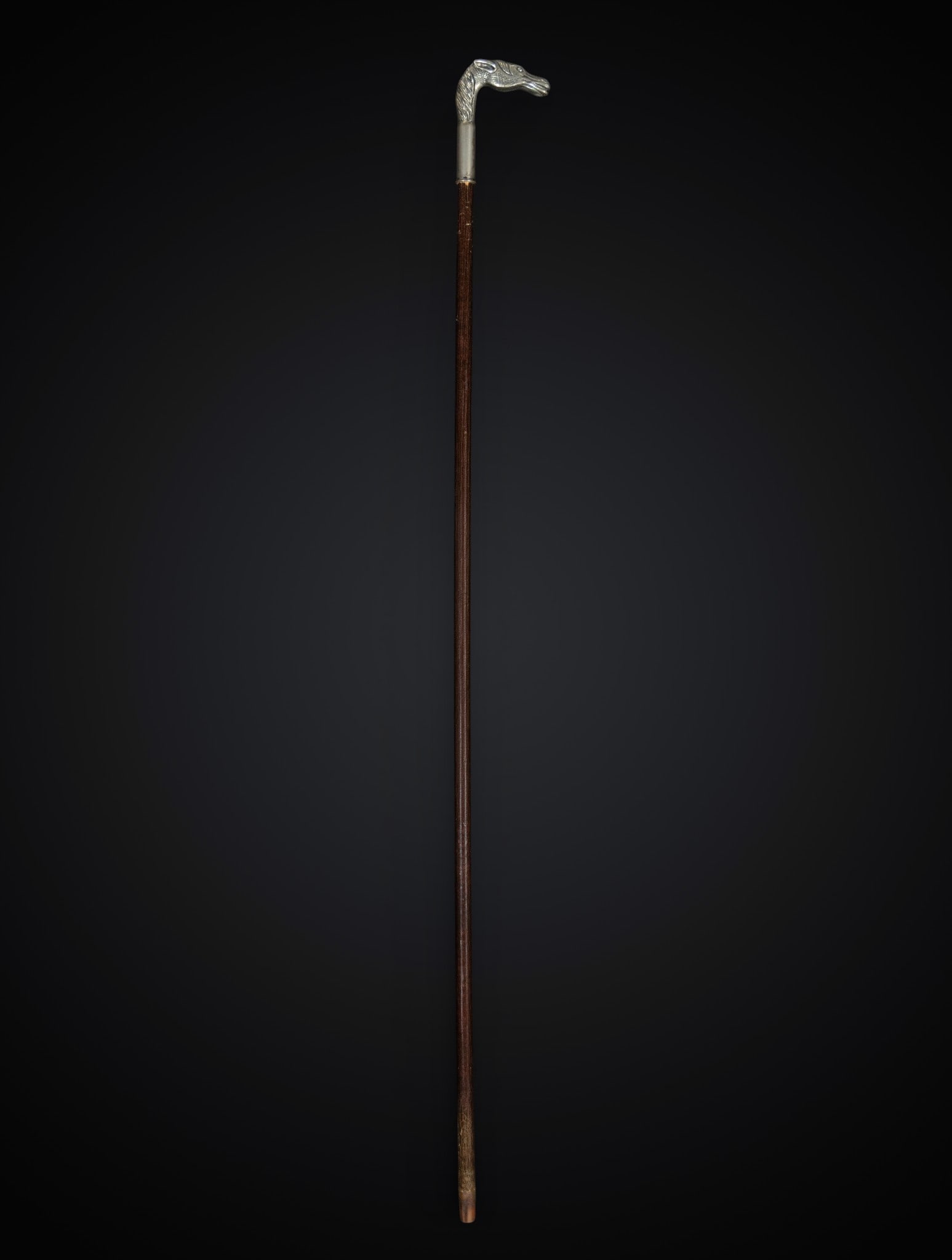 Wooden cane and metal horse head: Wood and metal