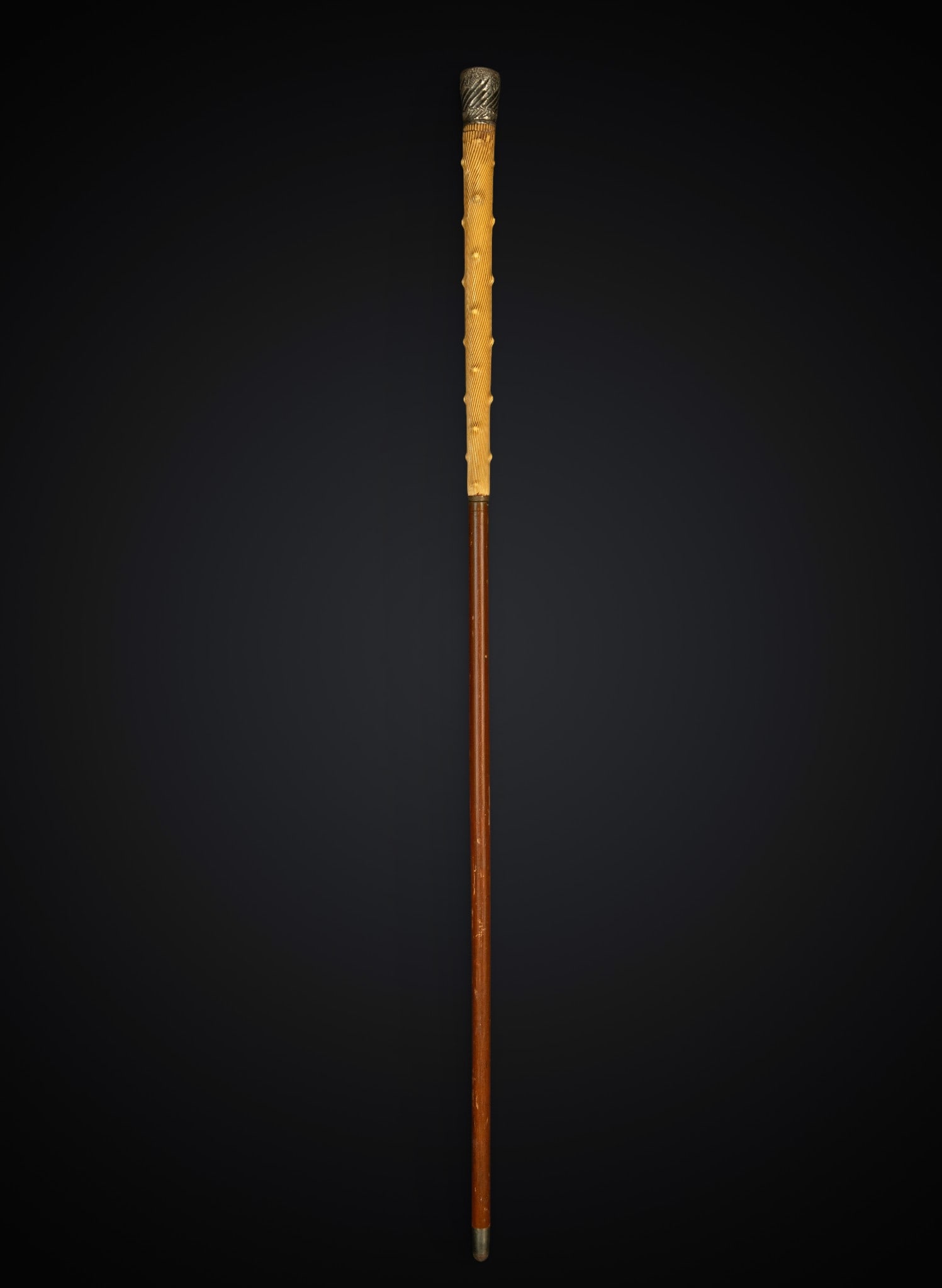 Walking stick made of wood, horn and silver: 19th century, wood, silver and antler