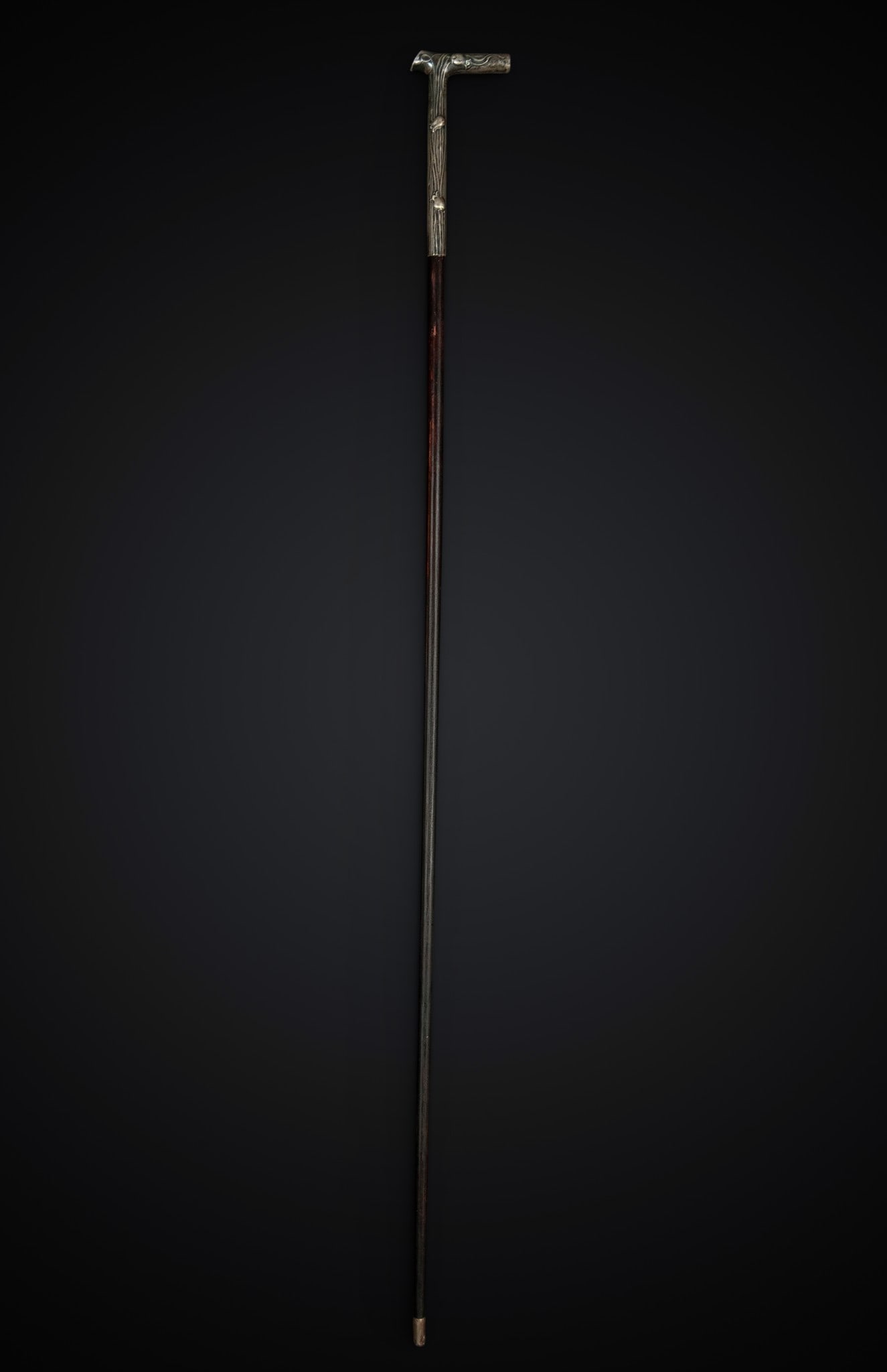 Walking stick with silver handle, with flowers: Silver and wood