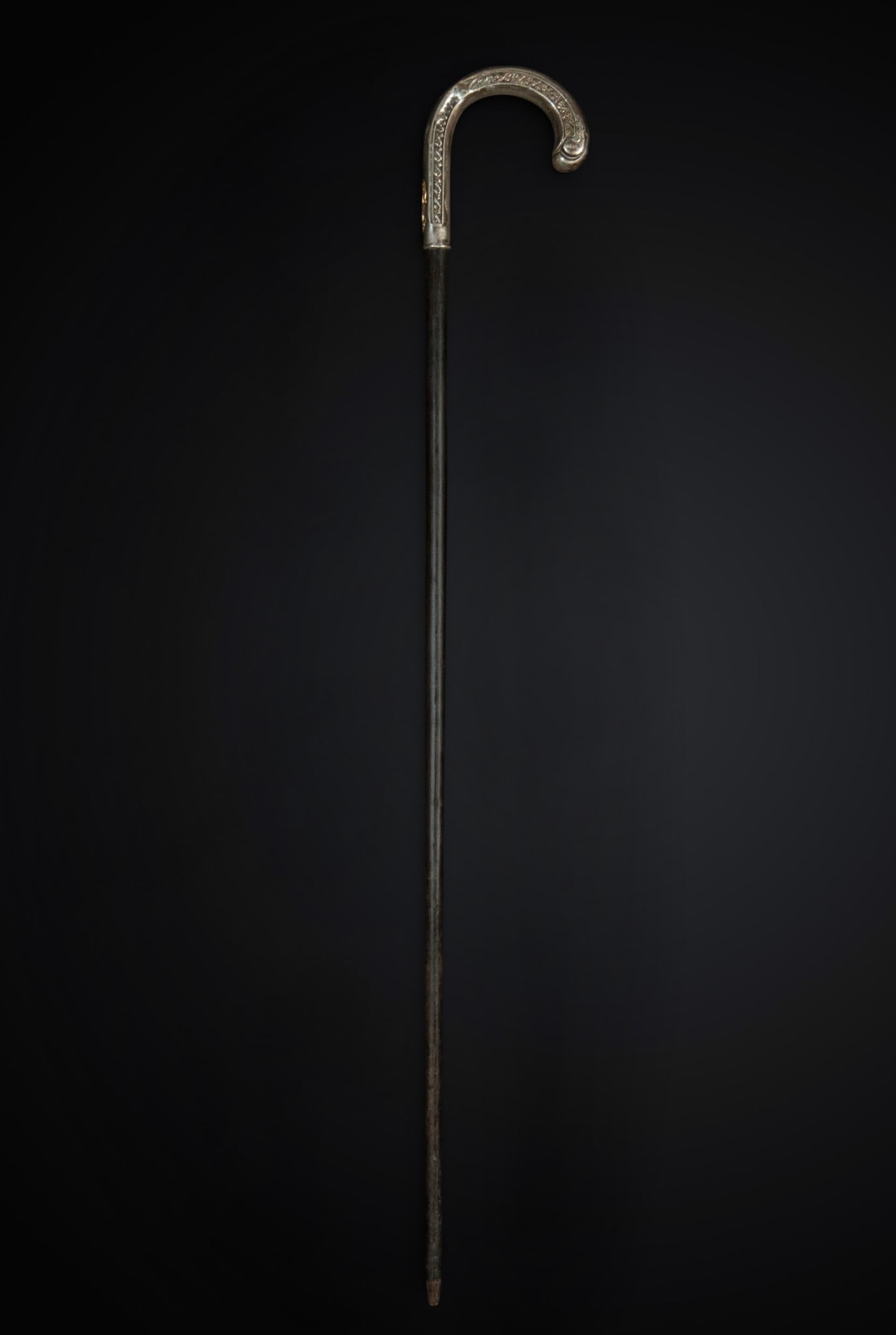 Walking stick with silver and gold handle: Silver, gold and wood