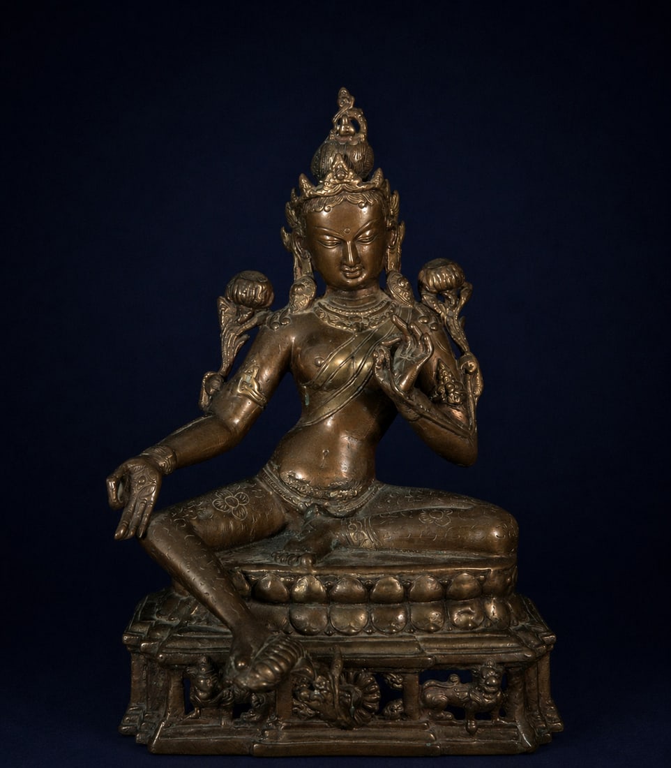 Large Goddess Tara in Bronze, India, late 19th-20th century (1 of 6)
