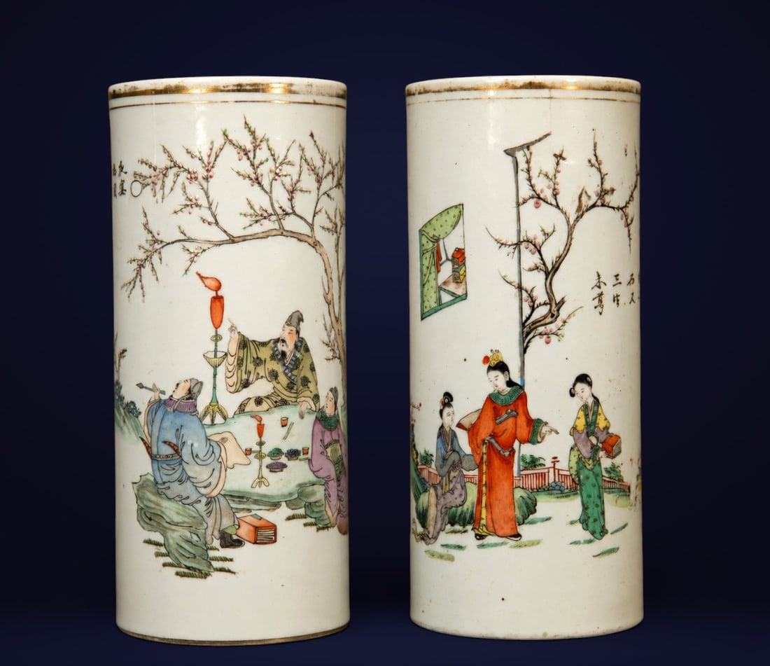 Large Pair of Minguo Brush Holders, signed, PRC - Chinese People's Republic of China (1 of 6)