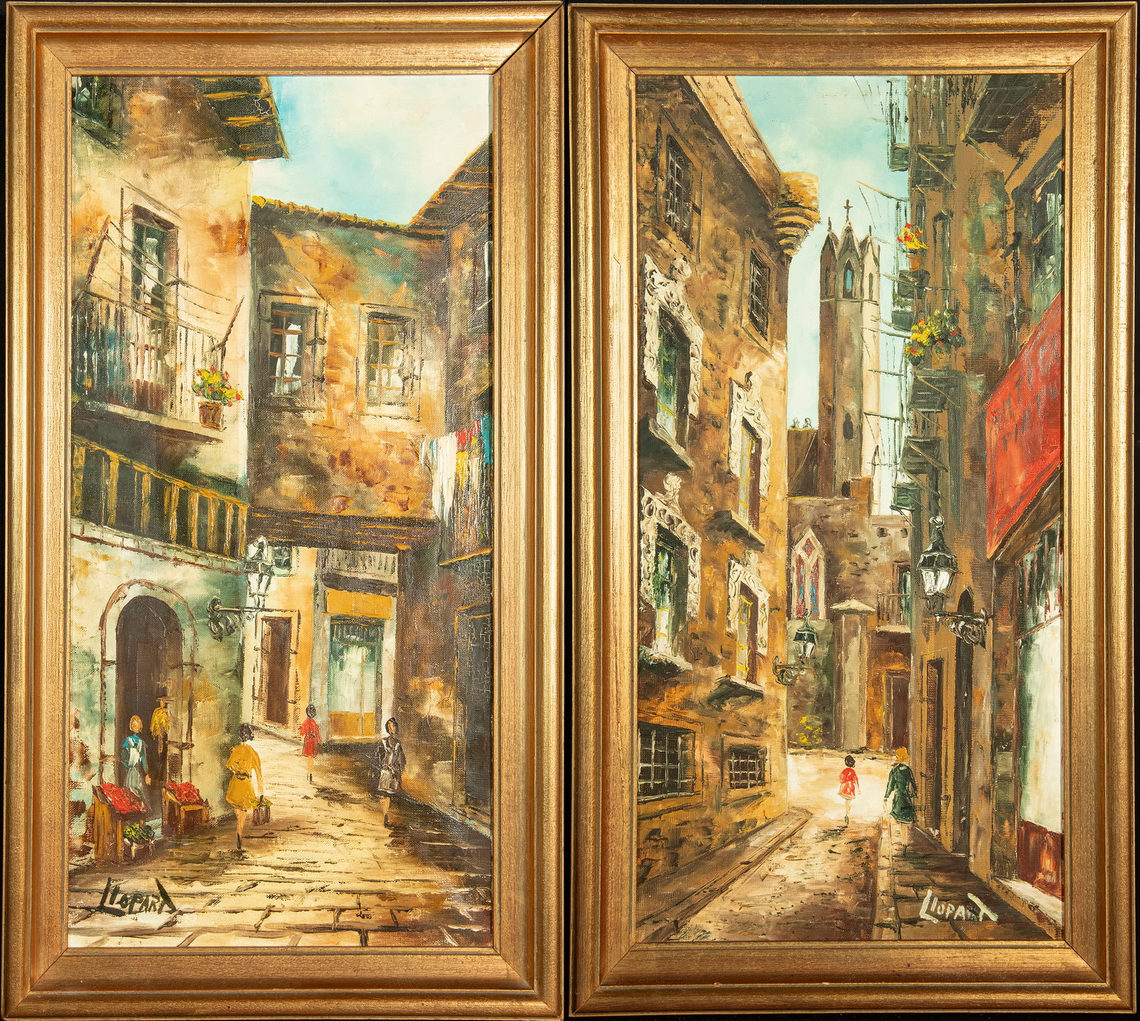 Esteve Llopart Valls, esc. Catalan of the 20th century: Pair of oil paintings on canvas. Measurements each: 70 x 38 cm framed.
