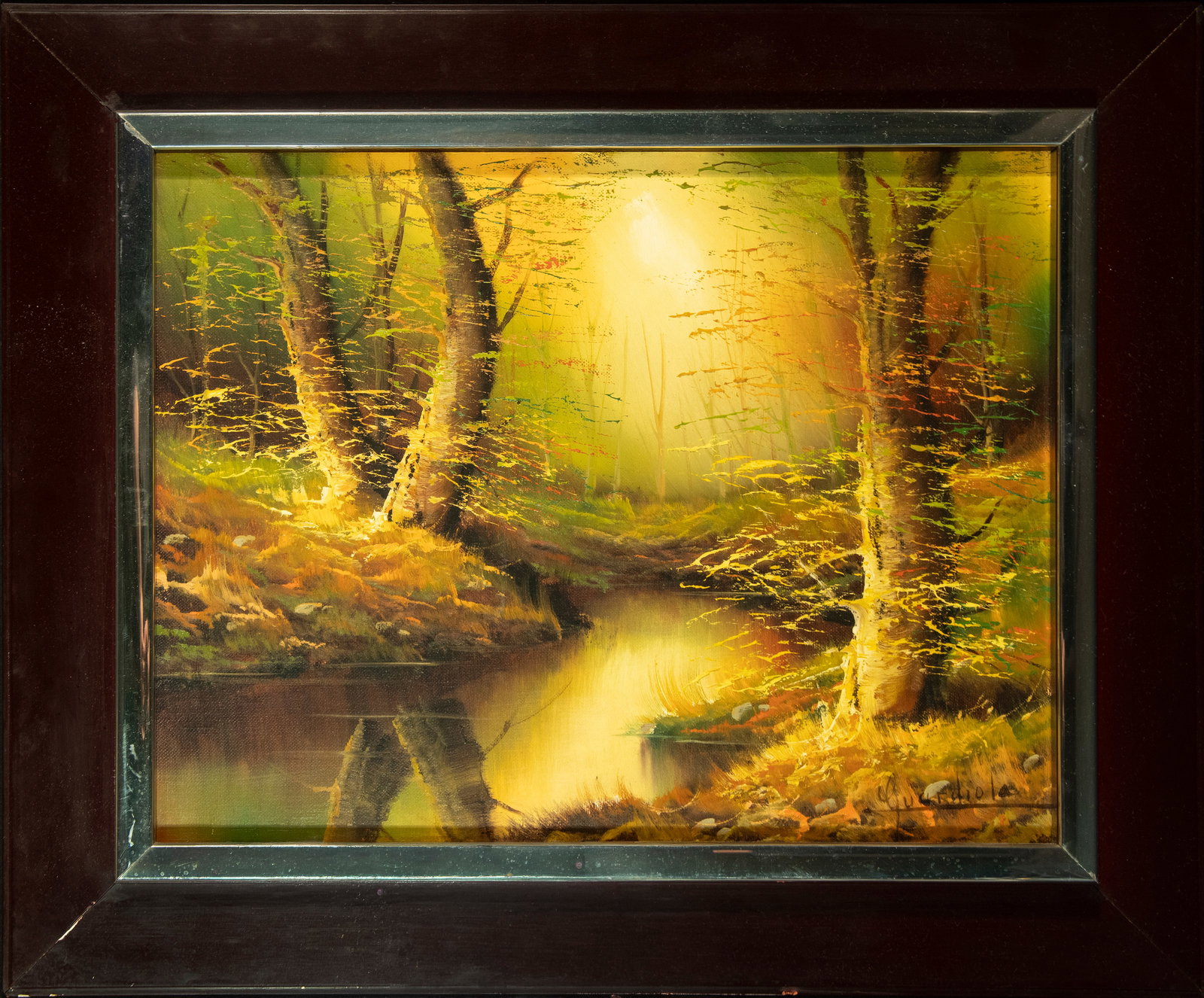 Woodland landscape, GUARDIOLA, oil on canvas: Measurements: 64 x 54 cm framed.