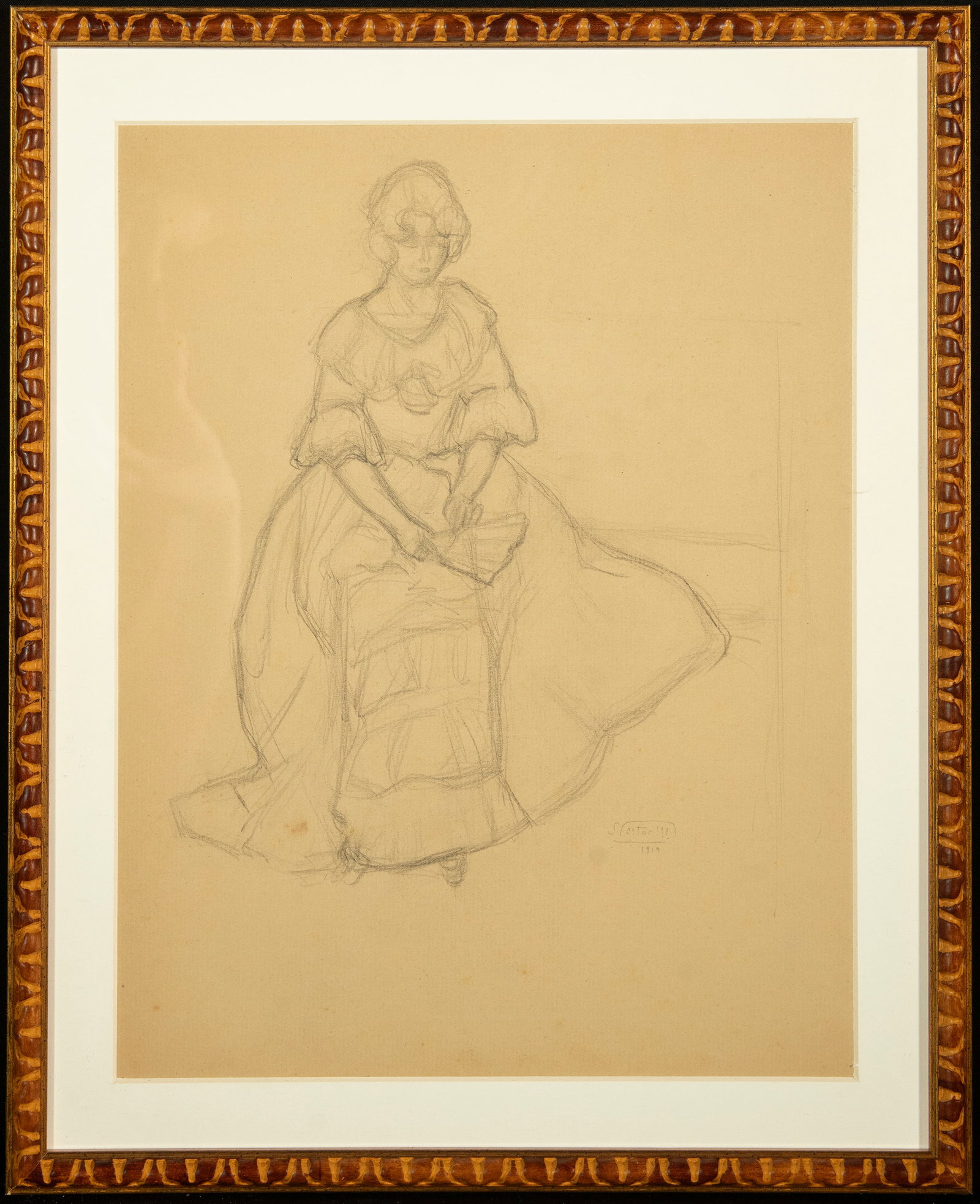 Néstor de la Torre (Las Palmas de Gran Canaria, 1887-Las Palmas de Gran Canaria, 1938), Lady -: Measurements (charcoal only): 40 x 33 cm, measurements: 43 x 36 cm