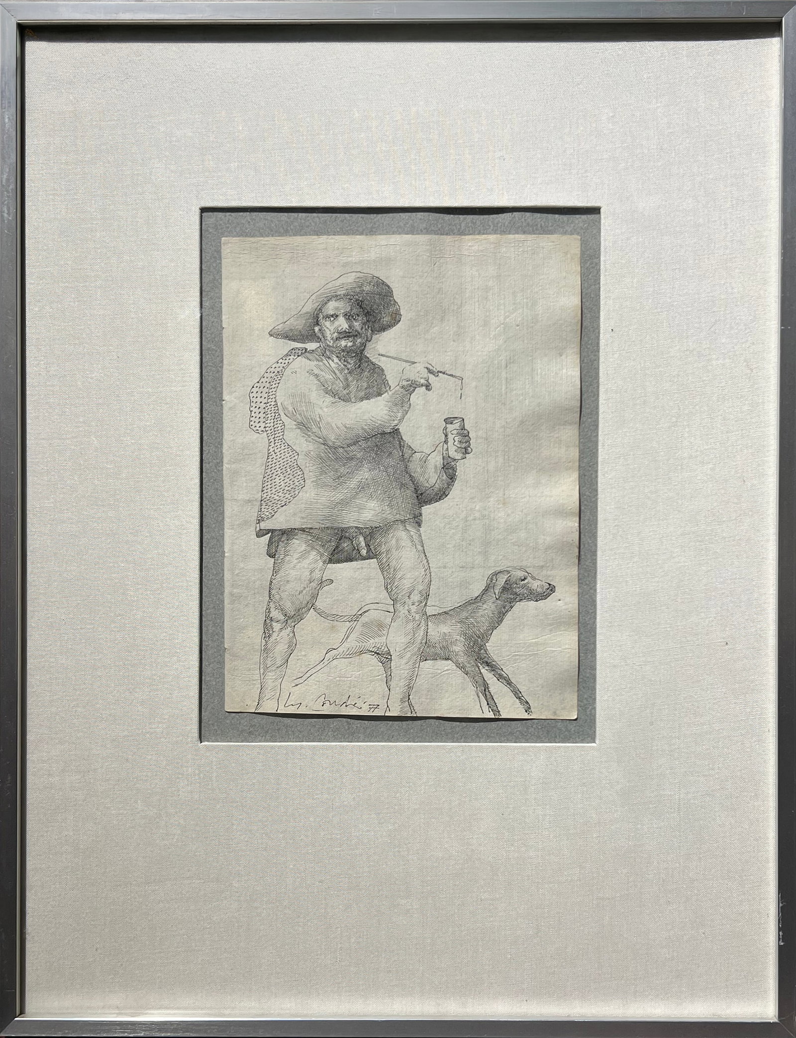 Miguel Condé (Pittsburgh, USA, 1939) - "Homage to the Painter": Ink on paper. Signed. Dimensions: 21 x 15 cm, framed: 44 x 34 cm. Miguel Condé (Pittsburgh, 1939) is a figurative artist specializing in painting, drawing, and printmaking. Of Mexican descent, he has