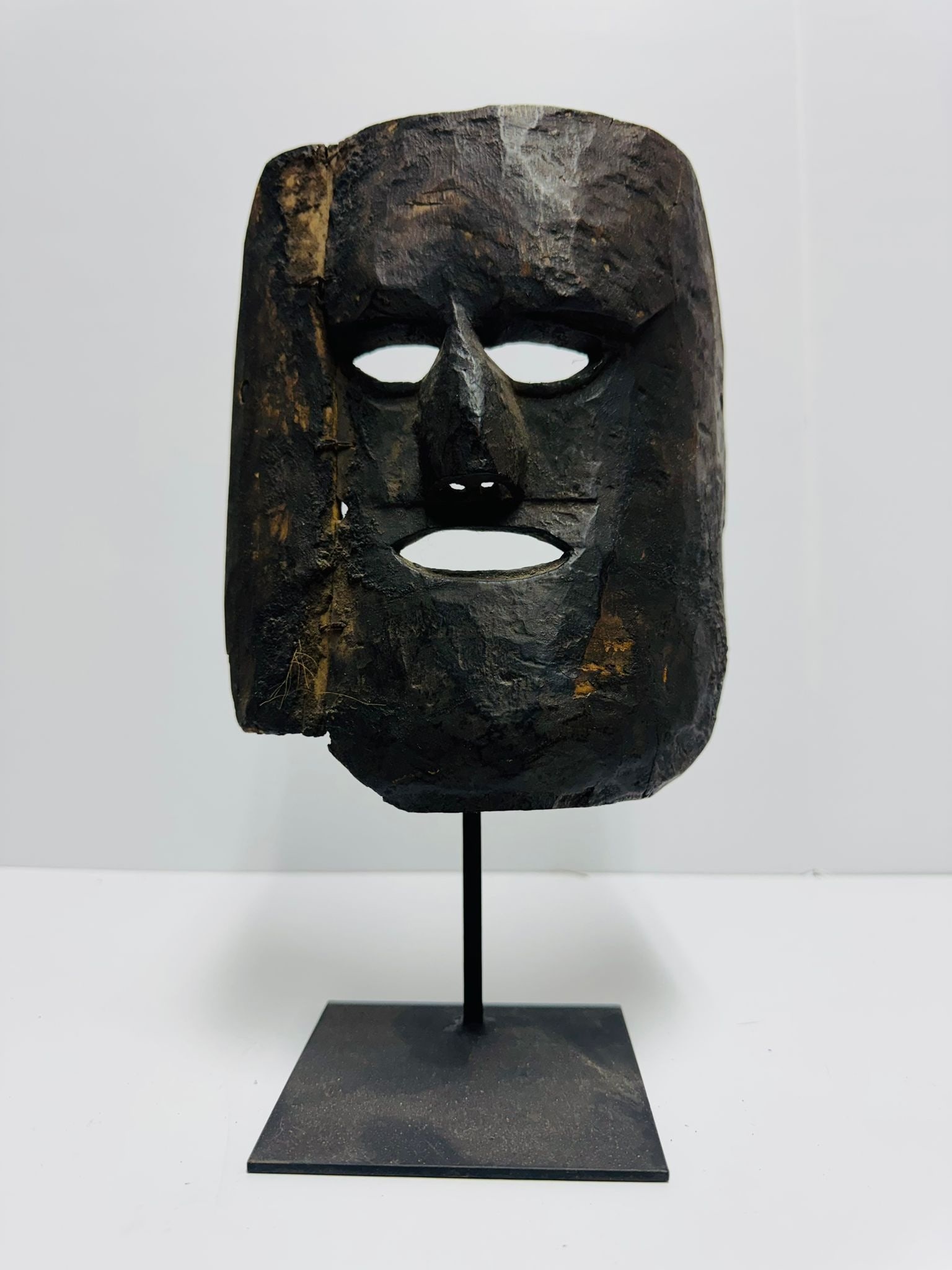 Shaman mask, possibly Aboriginal Australian: Himalaya, Nepal. Wood with original metal restoration. 17 × 20 cm