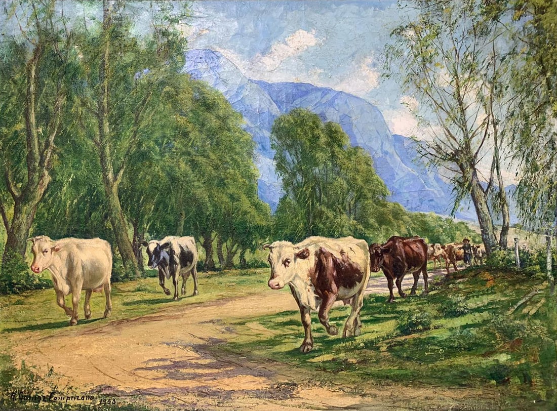 Oxen, signed Ricardo Gómez Campuzano, Colombian Landscape School, 20th Century (1 of 6)