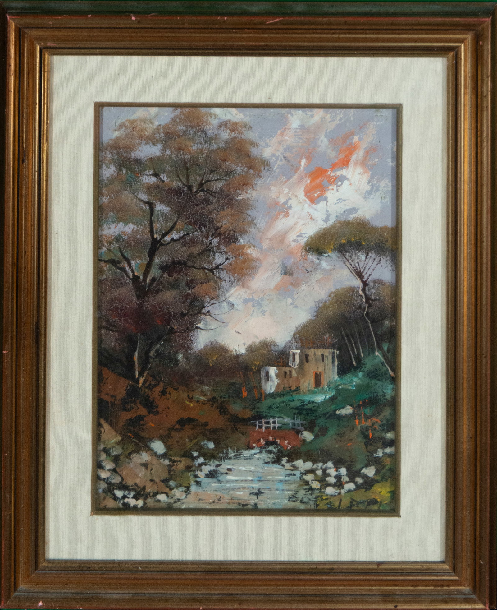 Landscape with stream and bridge, European School, 20th Century (1 of 3)