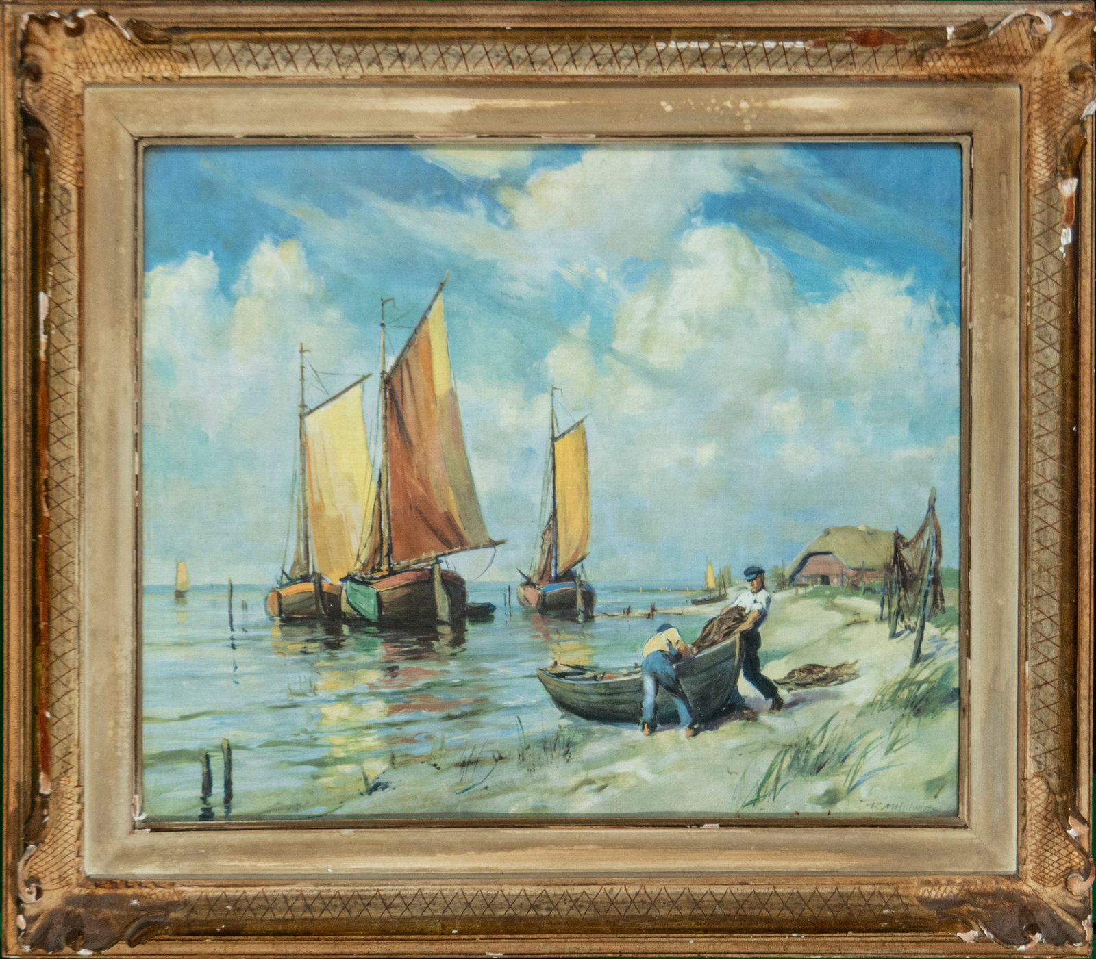 Seascape with sailboats. Signed, European School, 20th Century (1 of 3)