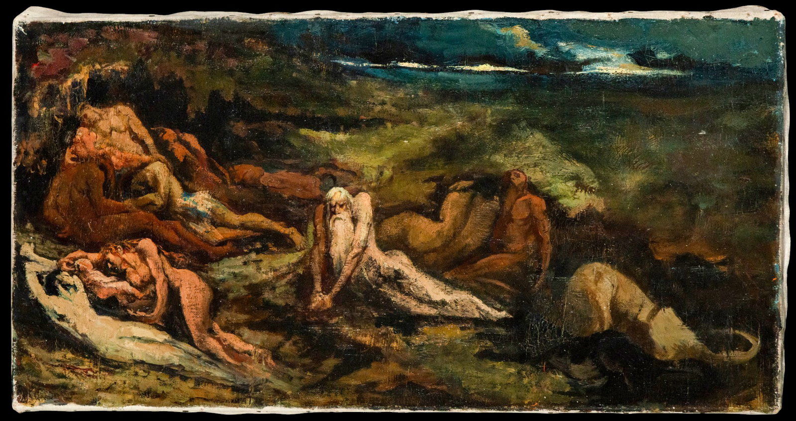Interesting mythological oil painting from the 19th century, signed on the back (1 of 4)