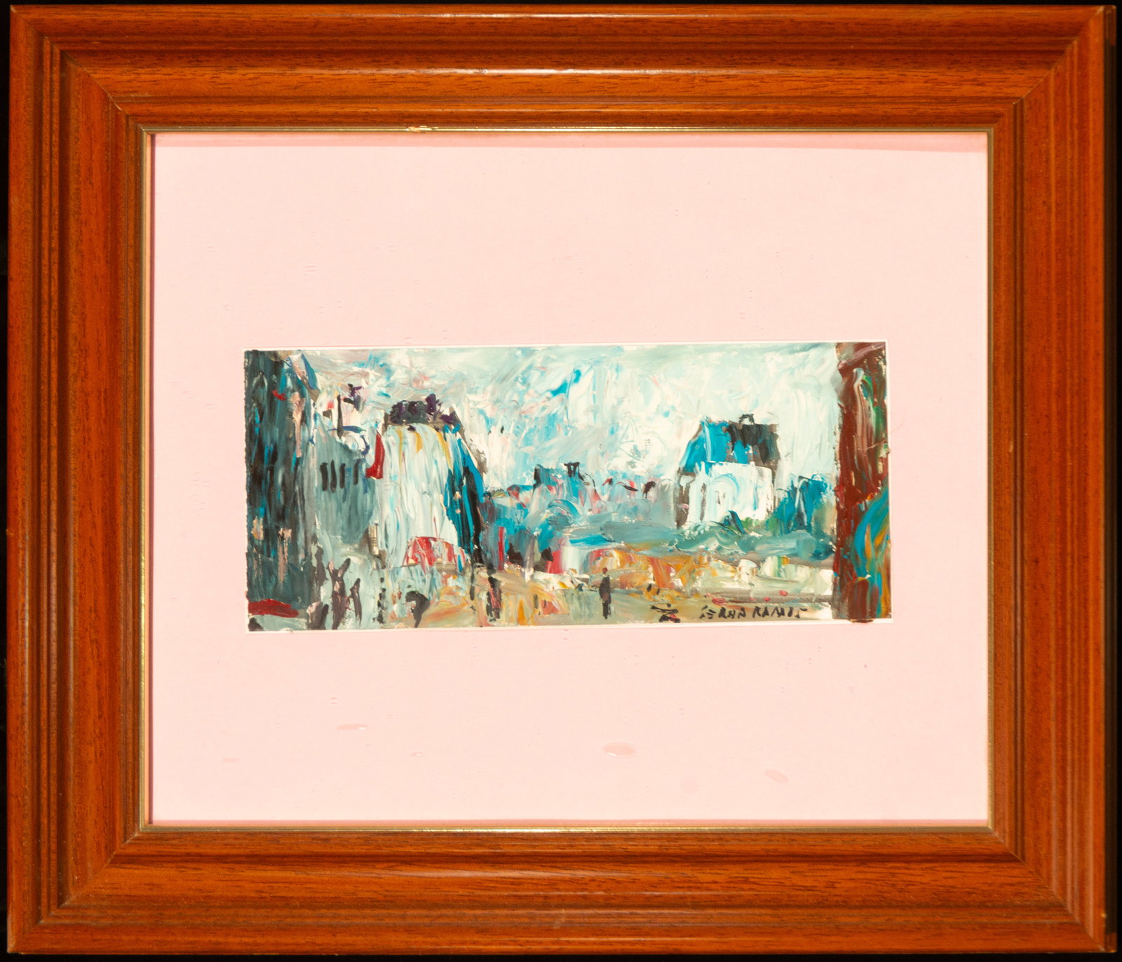 Urban landscape, Signed José Antonio Serna Ramos, Contemporary Spanish School, 20th Century: Oil on paper. Dimensions: 23 x 12 cm / 42 x 37 cm. An urban view with an expressionist treatment, conceived through a vibrant combination of chromatic patches and rapid brushstrokes that evoke streets