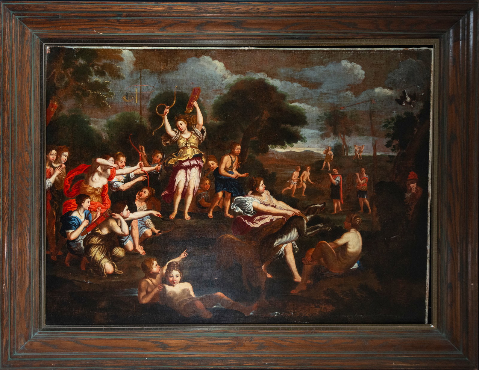 Diana with her Nymphs - Domenichino or his Workshop, Italian Baroque school of the 17th century: Measurements: 132 cm x 94 cm; 157 cm x 120 cm. Provenance: important Spanish private collection.
