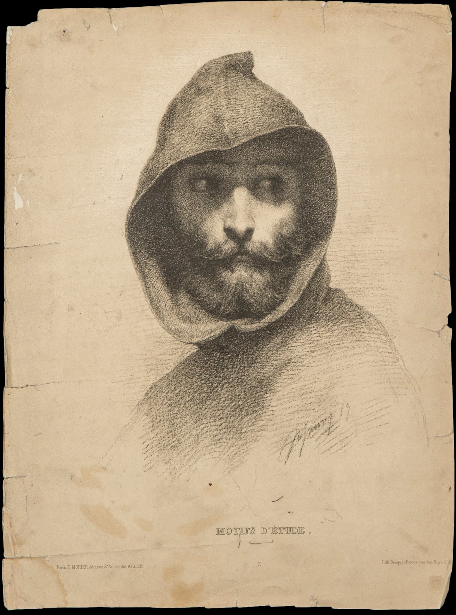 Charcoal drawing of a monk, French school, signed François Maury? (1861 Marseille - 1933): Measurements: 42 cm x 30 cm.