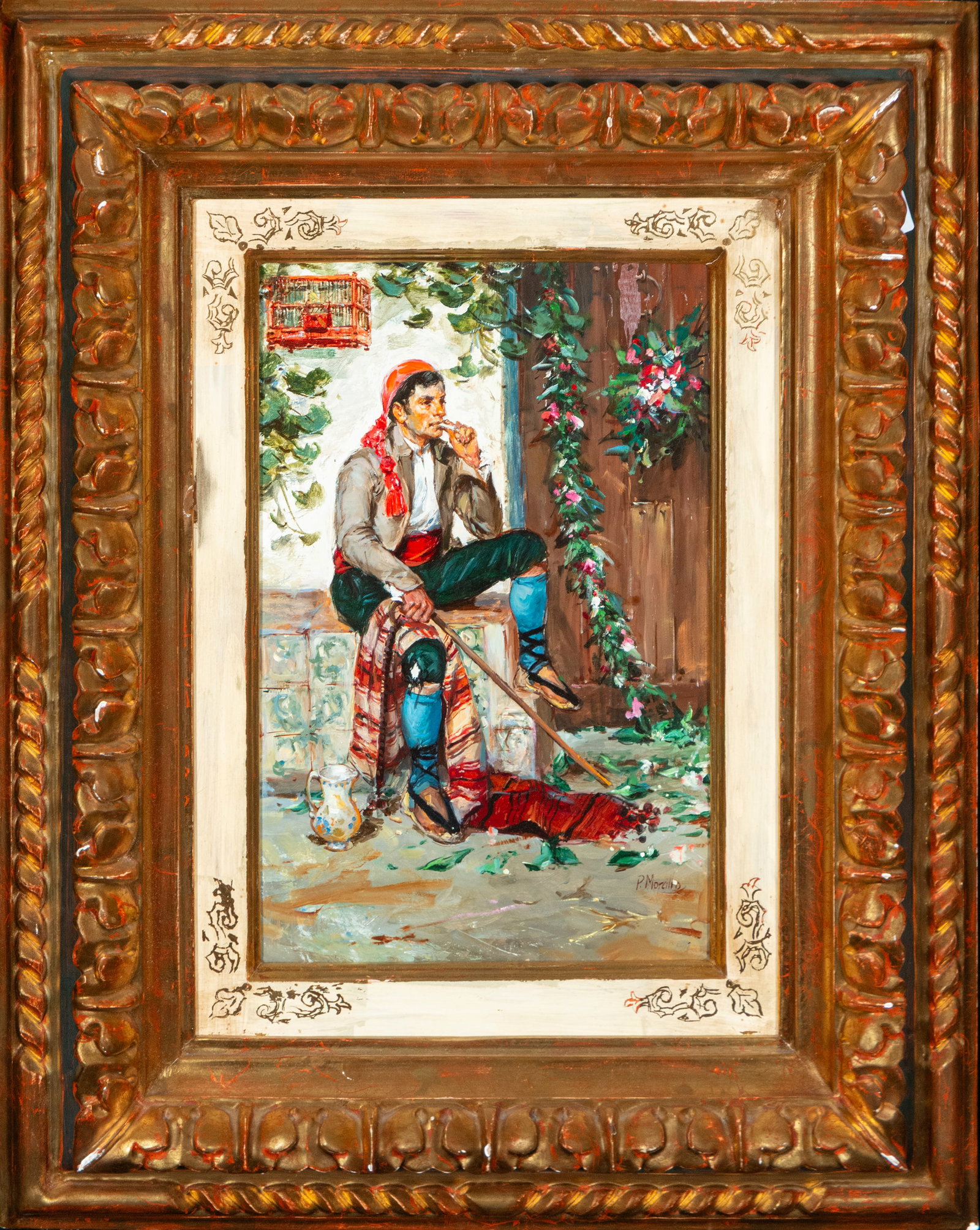 El Majo, P. Morcillo, Spanish school of the 20th century: Measurements: 36 cm x 24 cm; 65cm x 52cm.