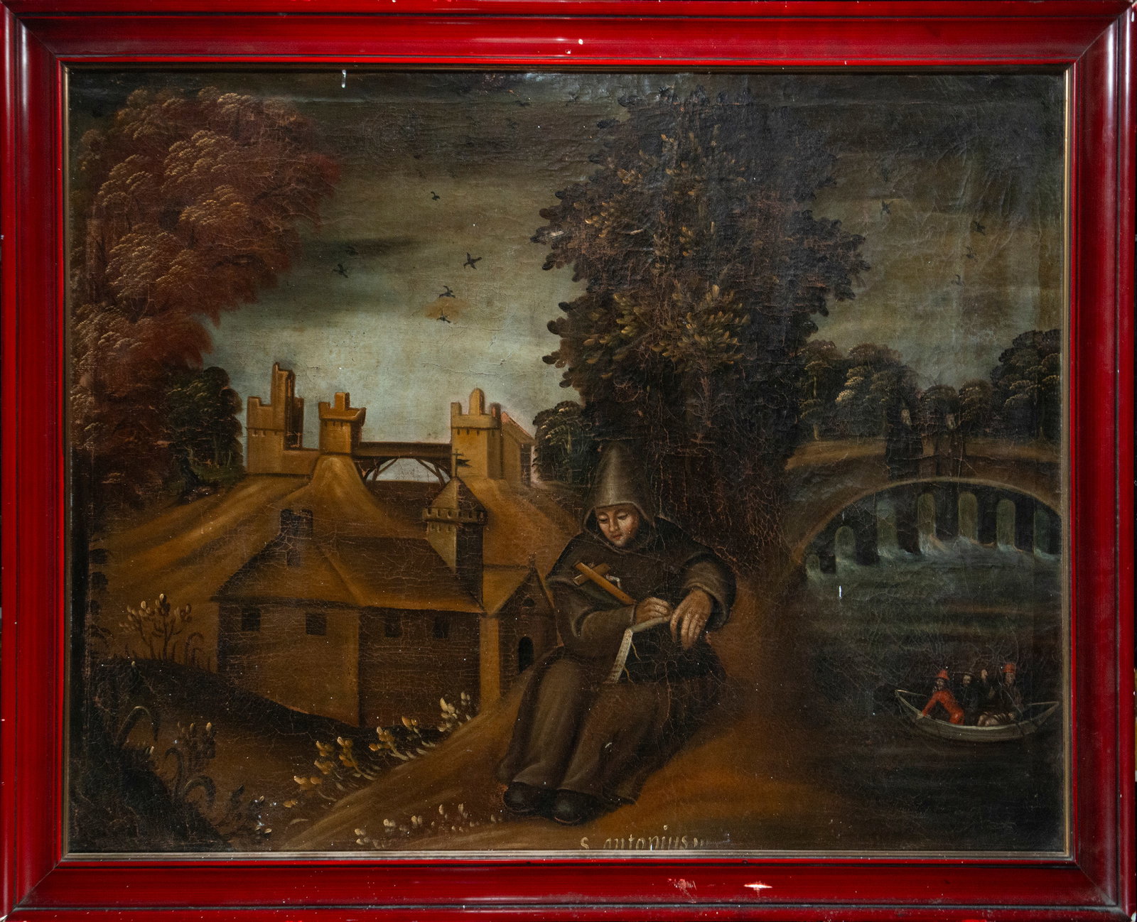 Landscape with Saint Anthony Abbot, Signed “S. Antonius??, Italo-Flemish School, 17th Century (1 of 5)