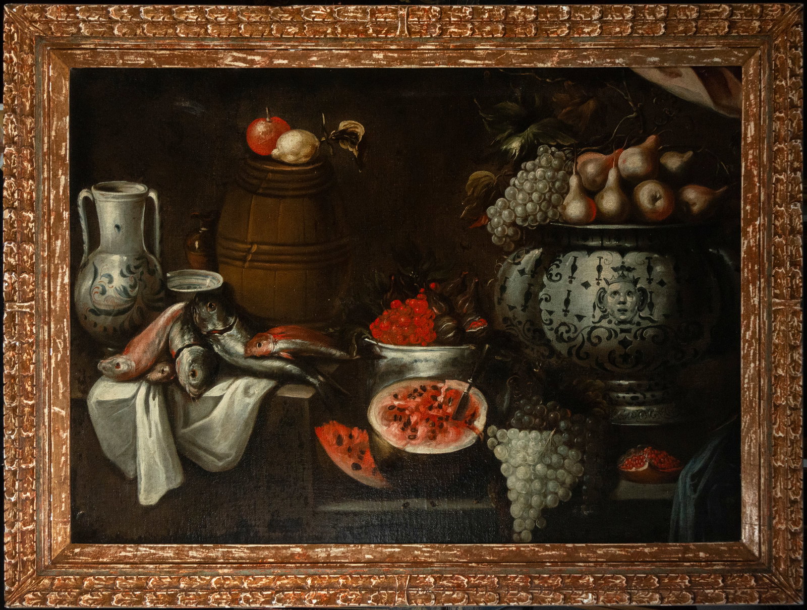 ATTRIBUTED TO TOMAS HIEPES - SPANISH SCHOOL OF THE 17TH CENTURY: Oil on canvas. Tomás Hiepes, active from 1642. Stylistically, his compositions are archaic compared to what was being done in Madrid at the time. He rendered his figures using symmetry, order, deline