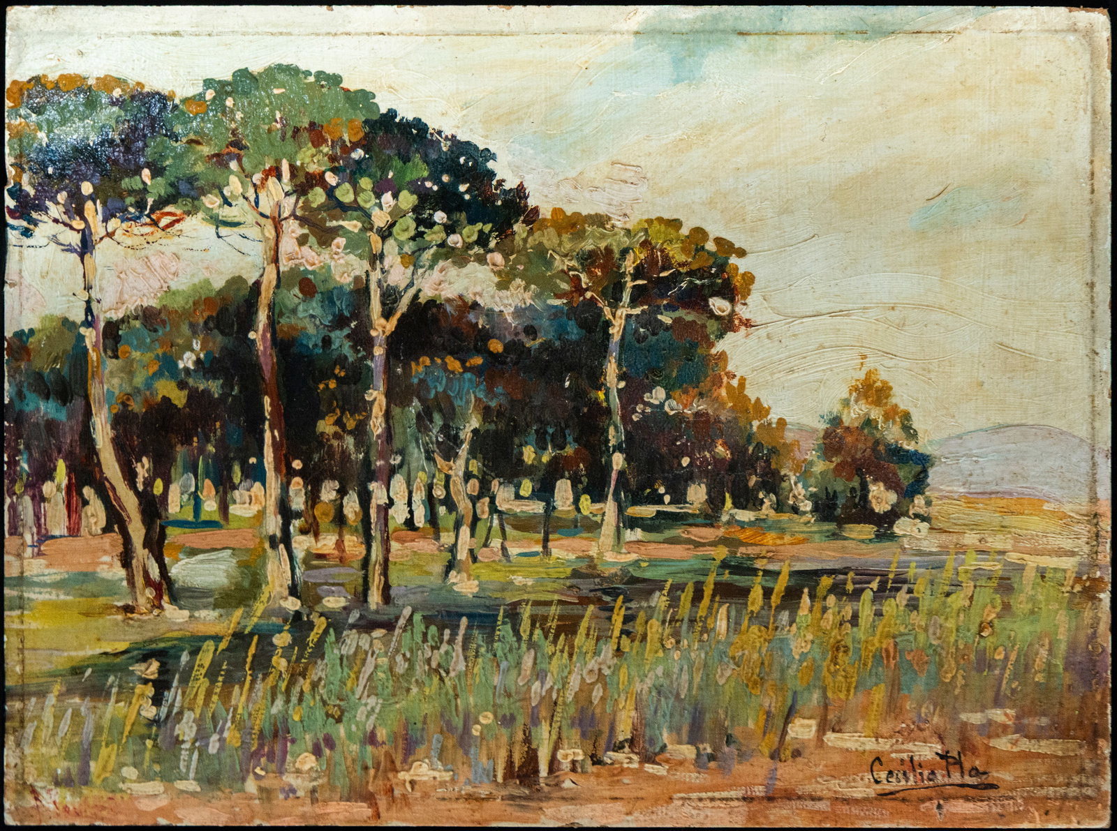 Lakeside landscape, Signed Cecilia H., Impressionist School, 20th Century (1 of 4)
