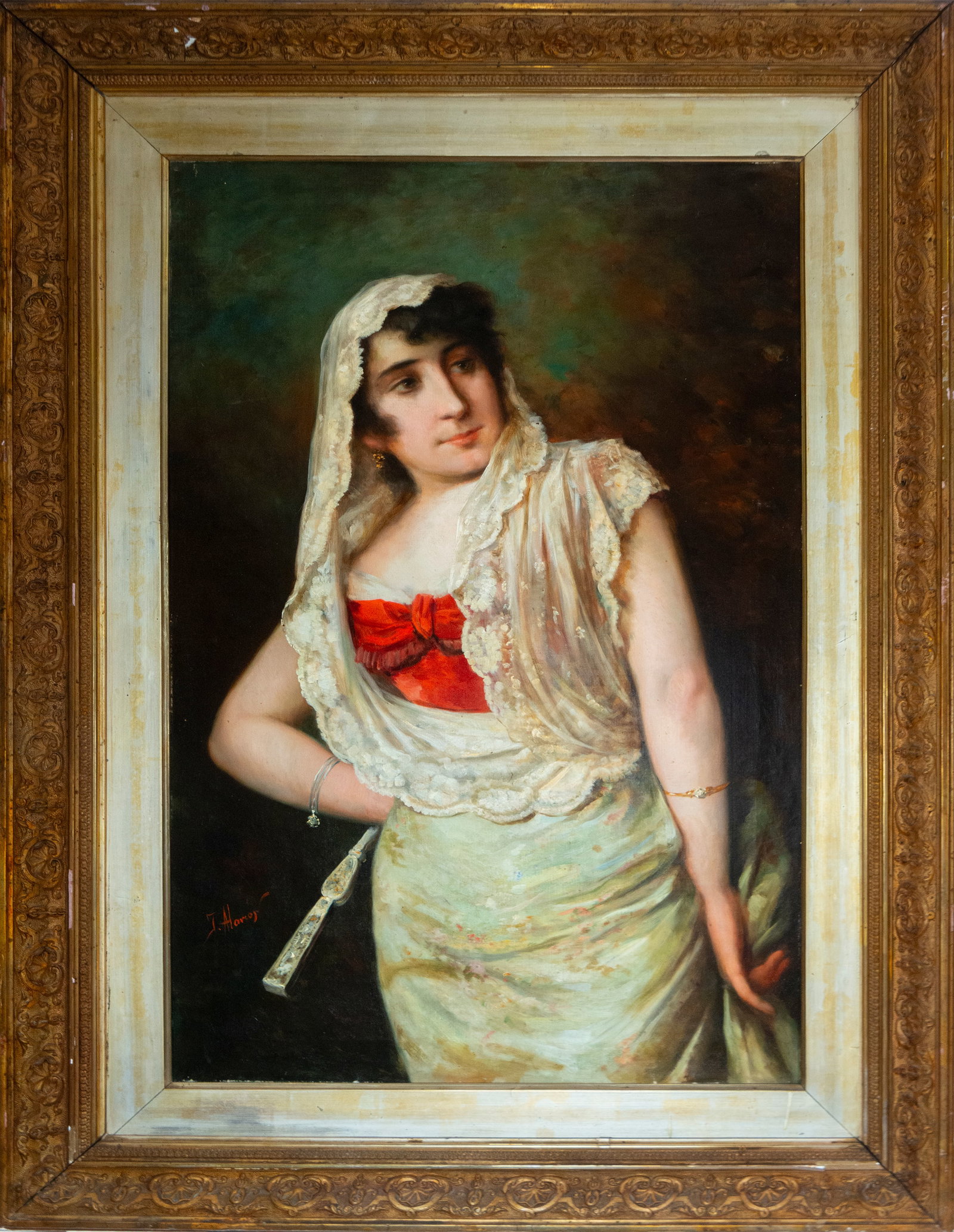 Female portrait by José Alarcón, signed, Murcian School, 19th century (1 of 5)