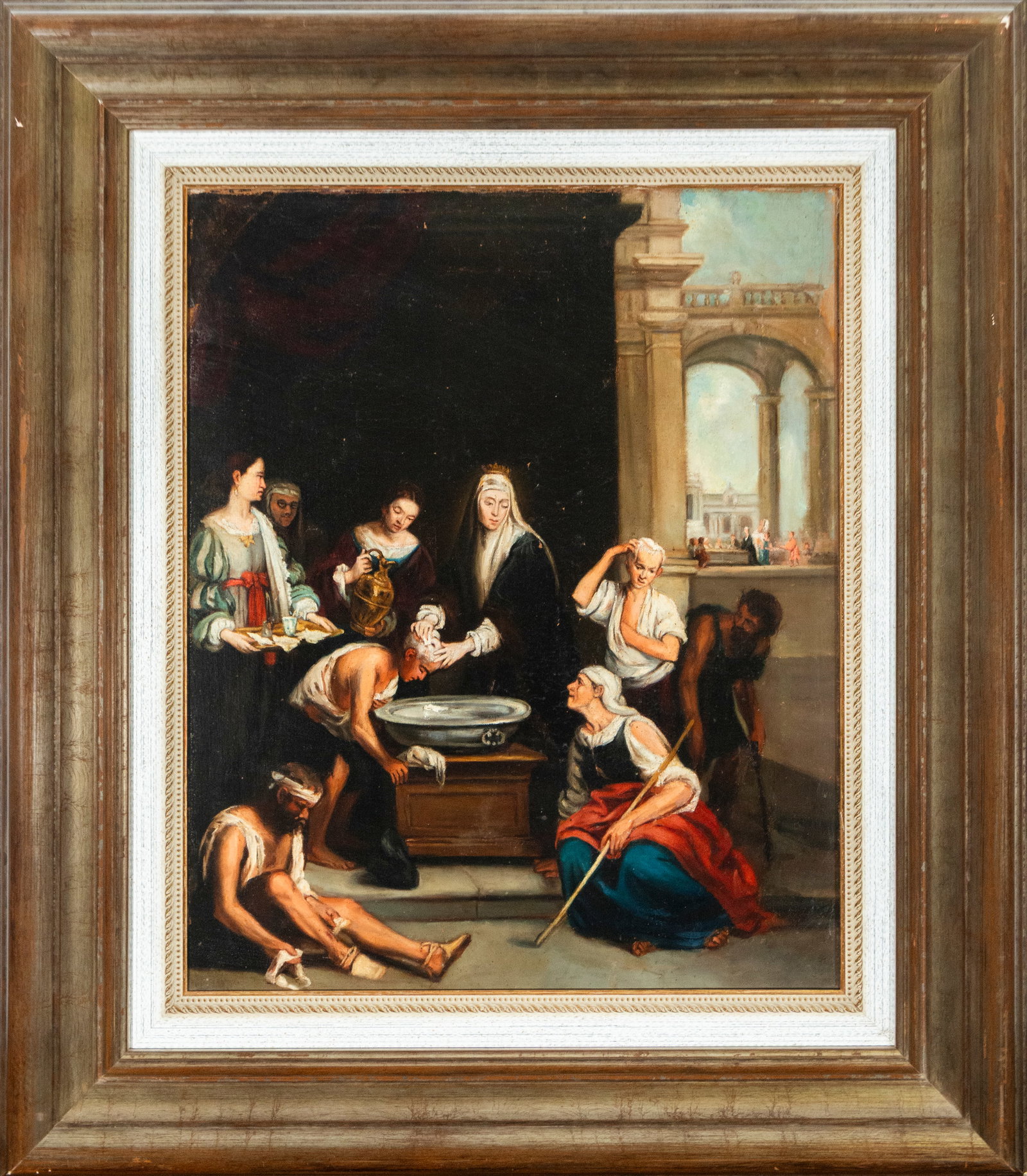 Saint Elizabeth of Hungary Healing the Children - After Murillo: Oil on canvas. Measurements: 55 x 43 cm; 78 x 68 cm.