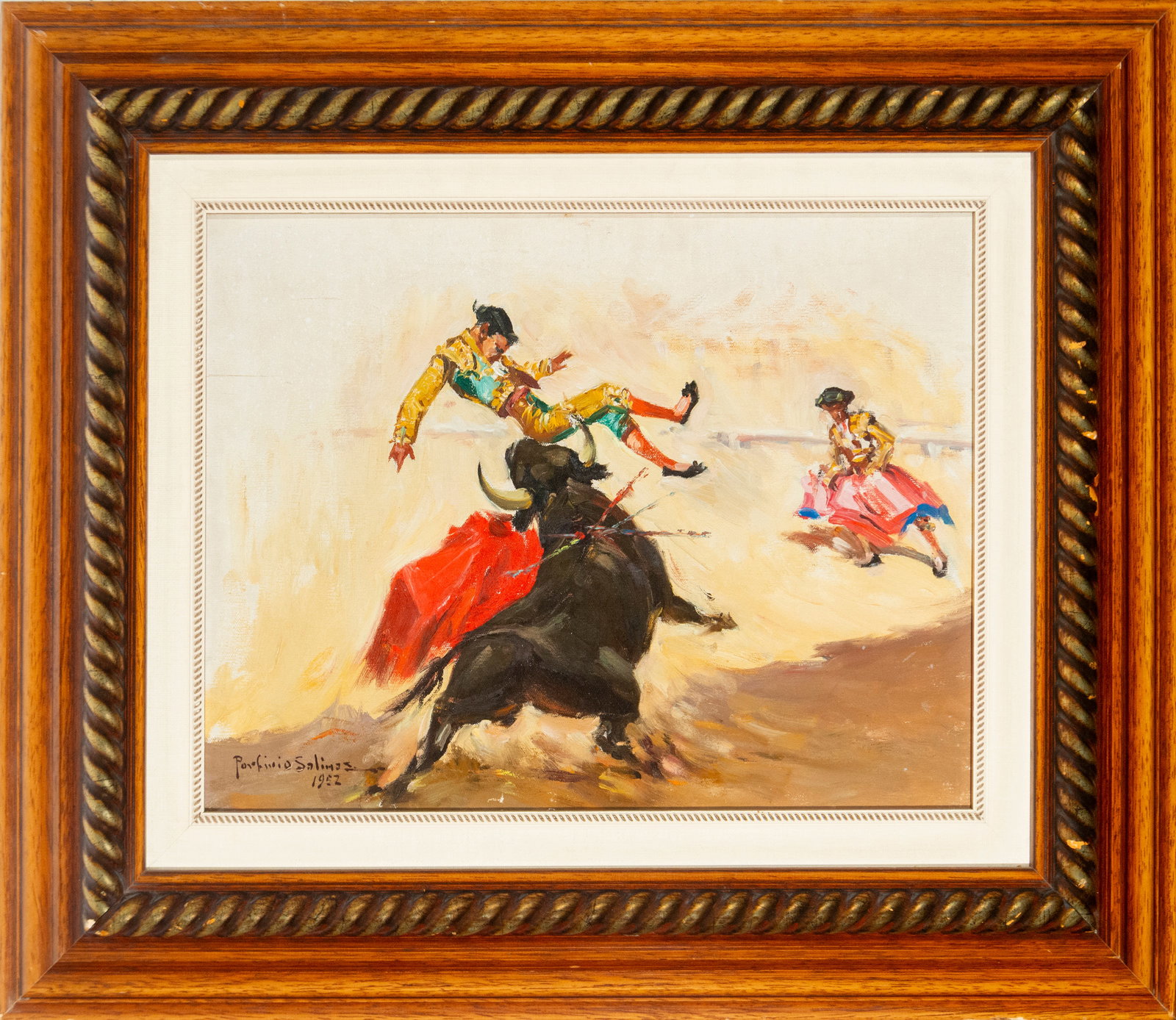 The goring of the Mexican bullfighter. Signed Porfirio Salinas, Mexican School, 20th Century (1 of 6)