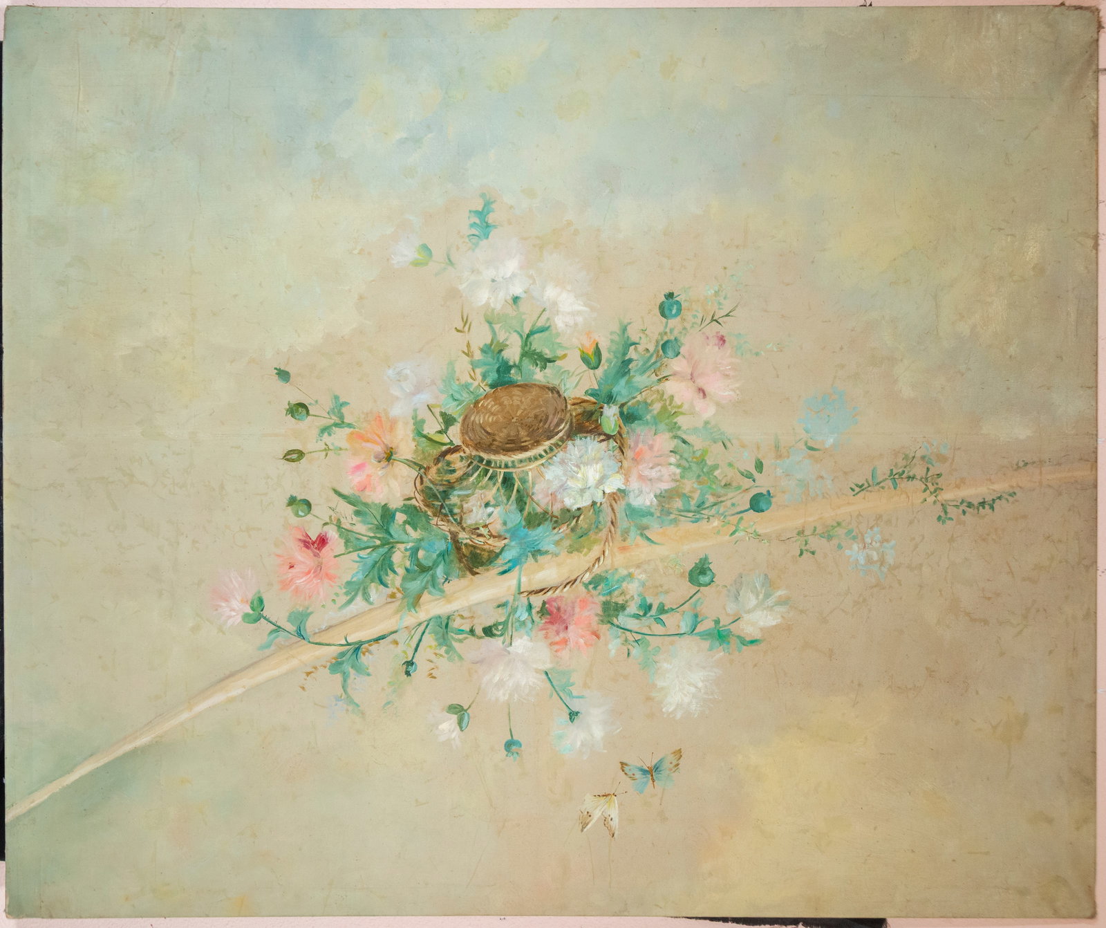 Romantic School, 19th Century Oil Painting on Boiserie Ceiling: Measurements: 178 cm x 146 cm.