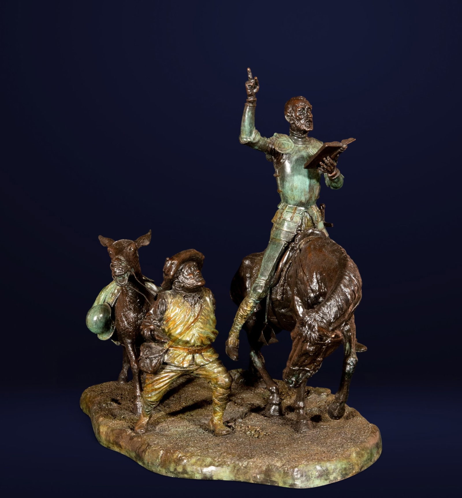 Don Quixote and Sancho Panza, Spanish school of the 19th century: Bronze. Measurements: 50 cm x 31 cm x 61 cm.