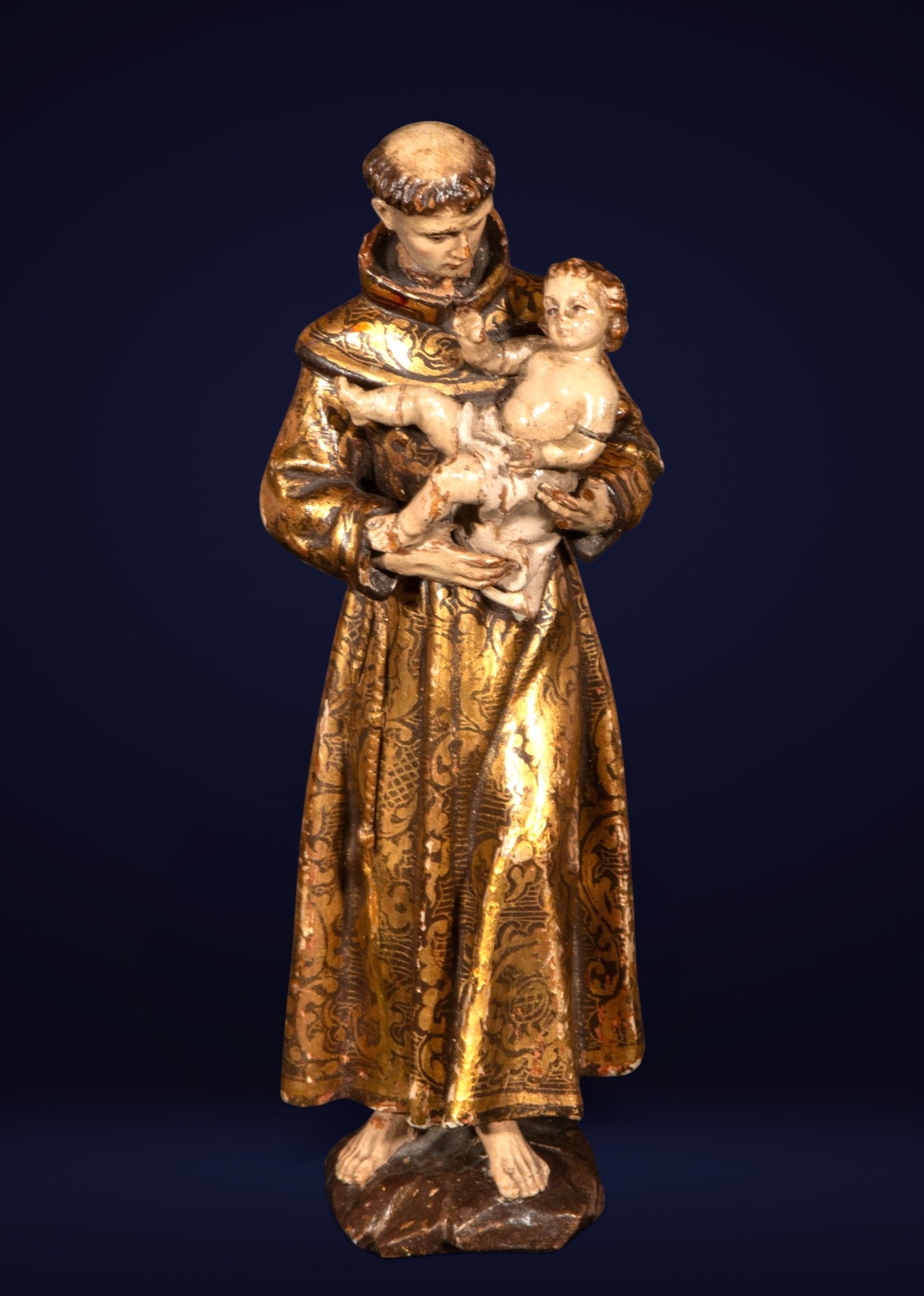 Exquisite 17th-century Saint Francis with Child - Granada School: Measurements: 21 cm x 7 cm x 5 cm.
