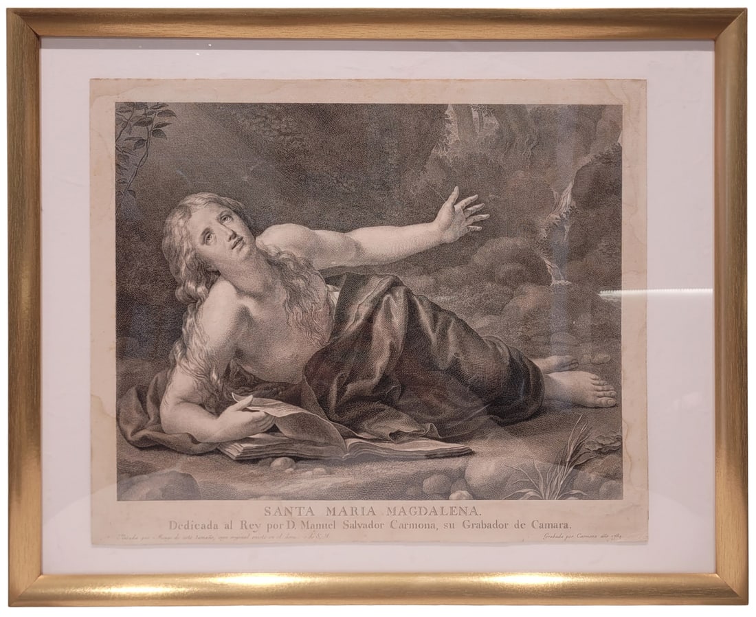 Engraving “Saint Mary Magdalene??, Signed Manuel Salvador Carmona following Mengs, Spanish (1 of 7)