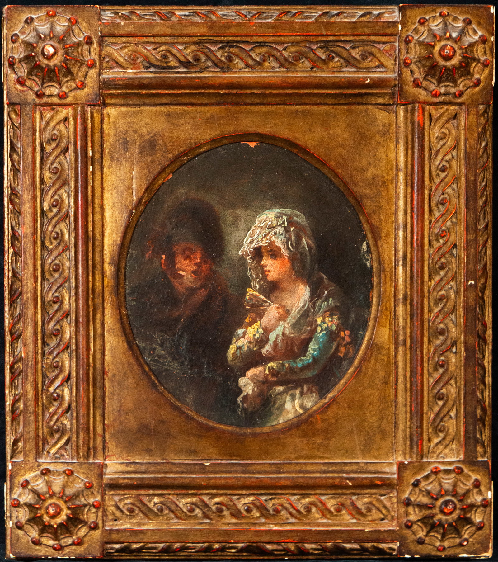 Pair of majos indoors, attributed to Eugenio Lucas Velazquez, Spanish School, late 18th - early 19th (1 of 5)