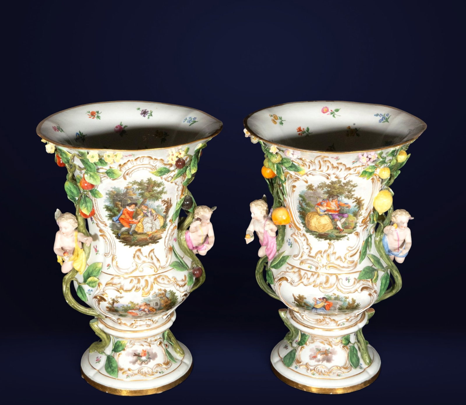 Exquisite Meissen vases with cherubs and gallant scenes, Germany, 19th century. (1 of 7)