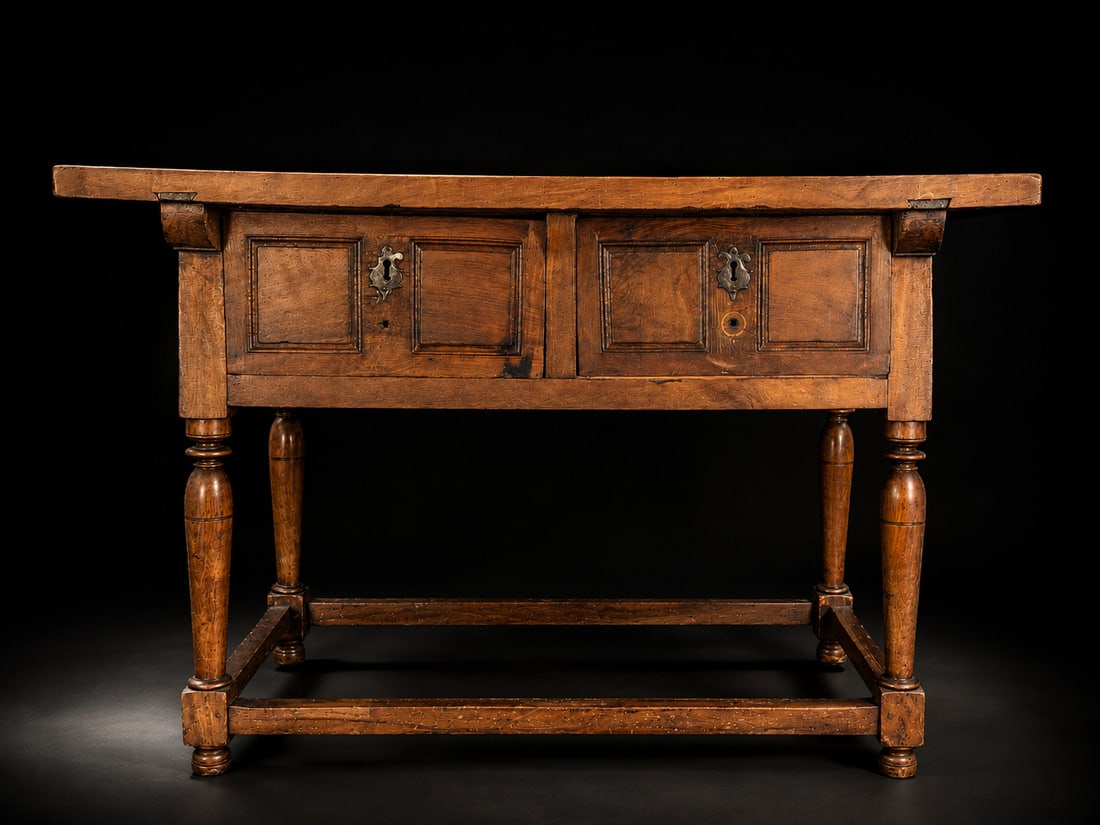 Walnut table with turned legs, Castilian School, 18th Century (1 of 4)