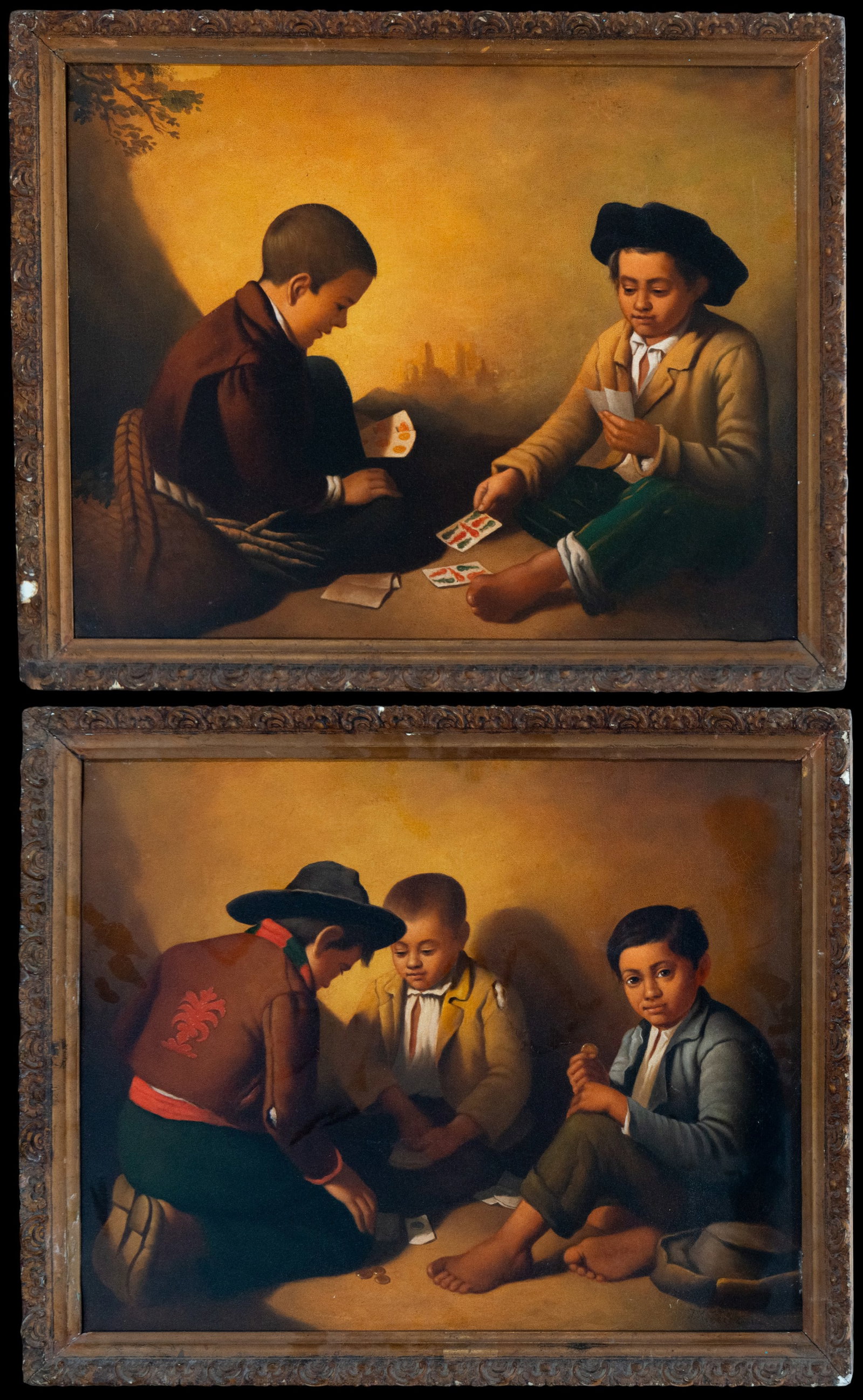 Children playing cards. Pair of works. Spanish School, 19th century. (1 of 9)