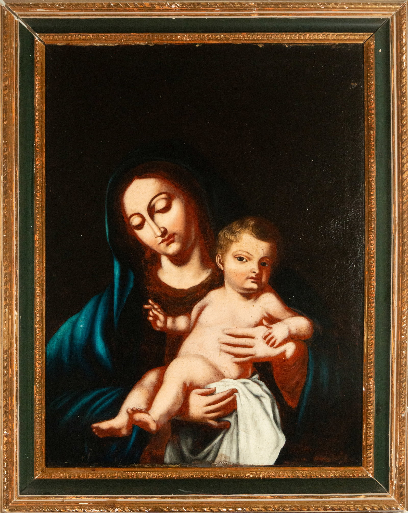 Risueño Manner, José de, oil on canvas of Virgin and Child: Measurements: 93 cm x 68 cm and 111 cm x 86 cm