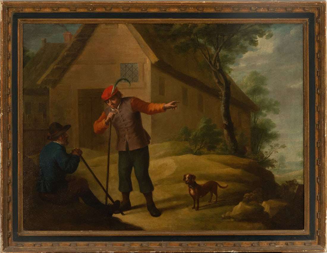 Shepherds Couple, 17th century Dutch school: Oil on canvas. Measures: 151 x 112 cm, framed measures: 176 x 135 cm