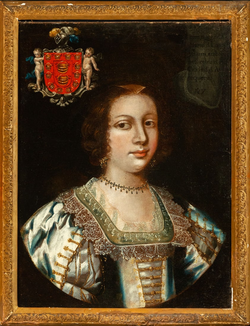 Portrait of a Noble Lady, signed and dated in Antequera, Spanish school of the 17th century: Oil on canvas, board measurements: 66 x 49 cm, framed: 74 x 56 cm