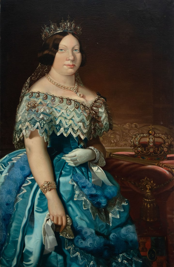 Important Portrait of Isabel II, Spanish school of the 19th century: Oil on canvas. Measurements: 130 x 83 cm