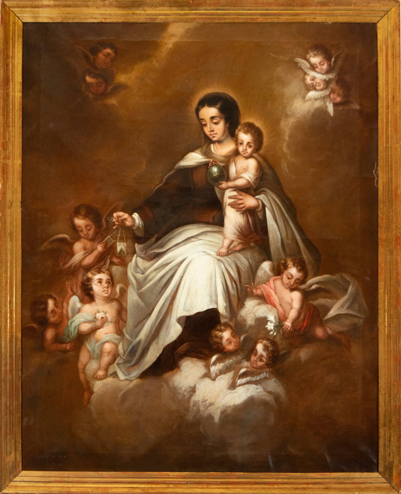 Attributed to José Gutiérrez de la Vega, 18th century - Important Virgin of Carmen in Glory: Measurements: 105 cm x 84 cm and 114 cm x 92 cm