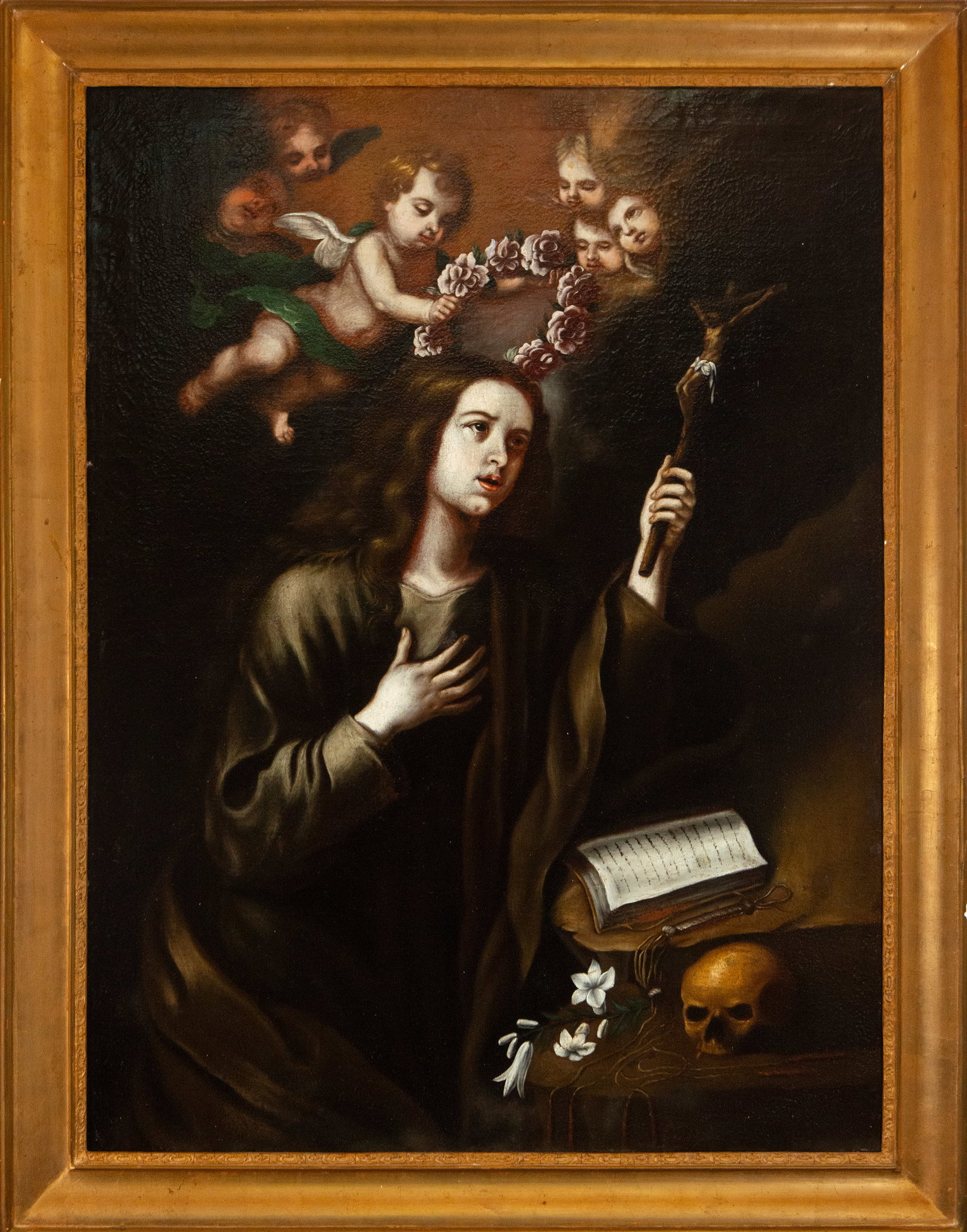 Saint Rose of Lima crowned, colonial school of Lima de Pumacallao, Basilio Santa Cruz, 17th century: Oil on canvas. Dimensions: 123 cm x 91 cm and 139 cm x 150 cm